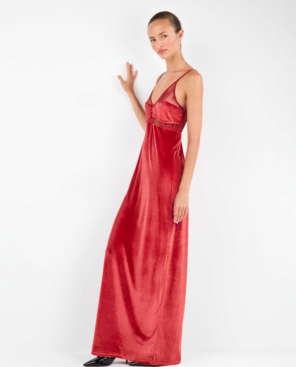 Vestido Longo de Veludo Vermelho