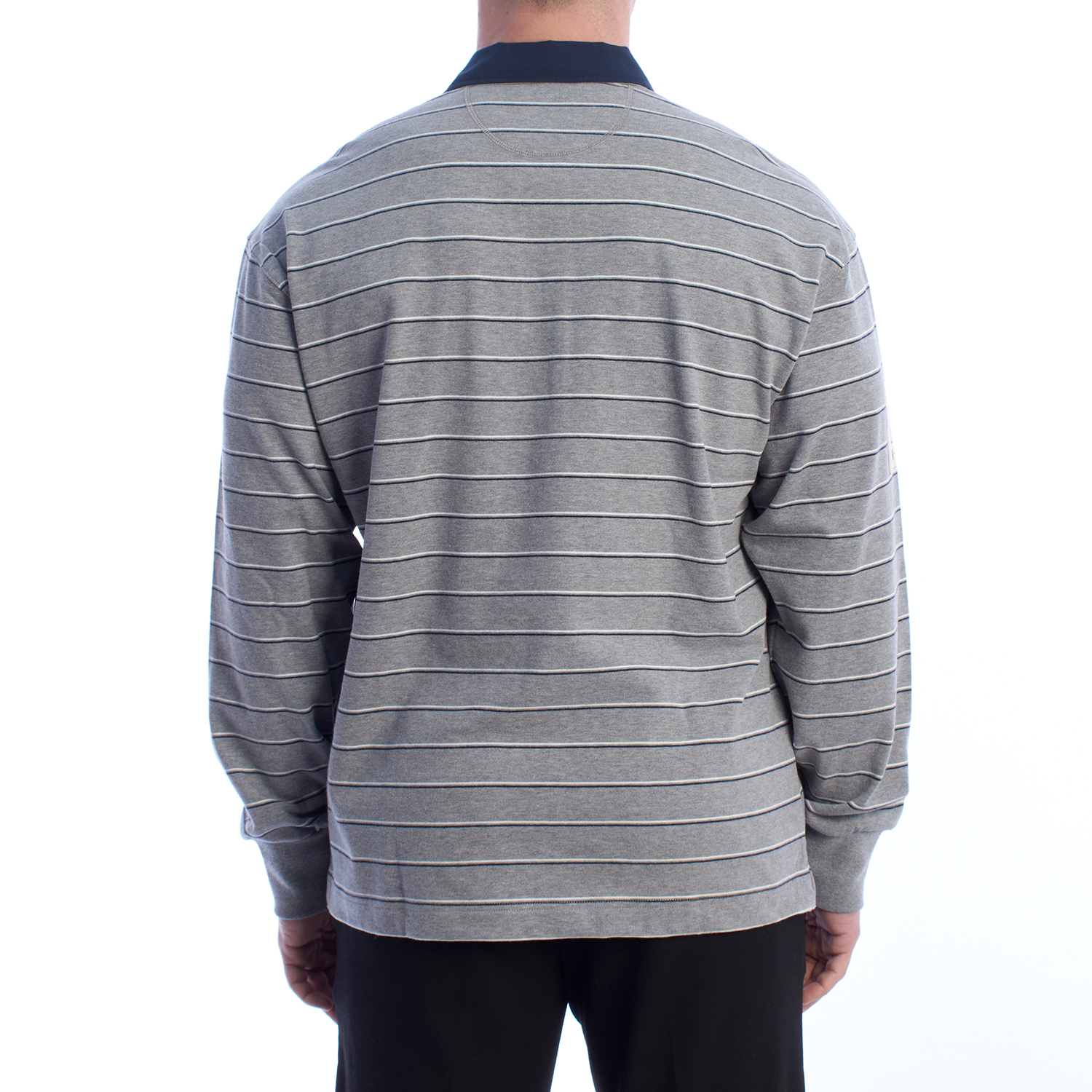 Pólo Homem Manga Comprida Comfort Fit Cinzento com Listras