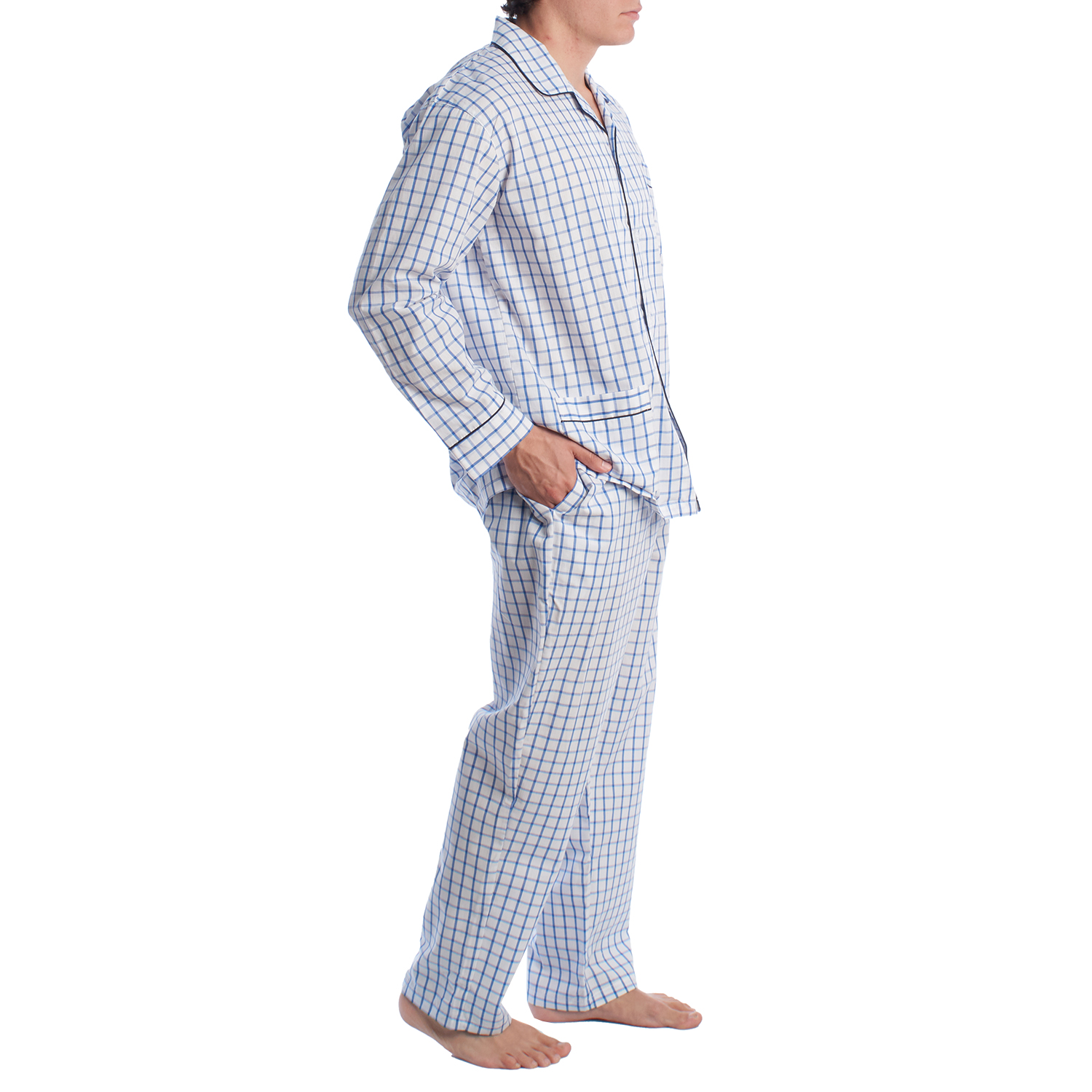 Pijama de Manga Comprida Branco-Azul