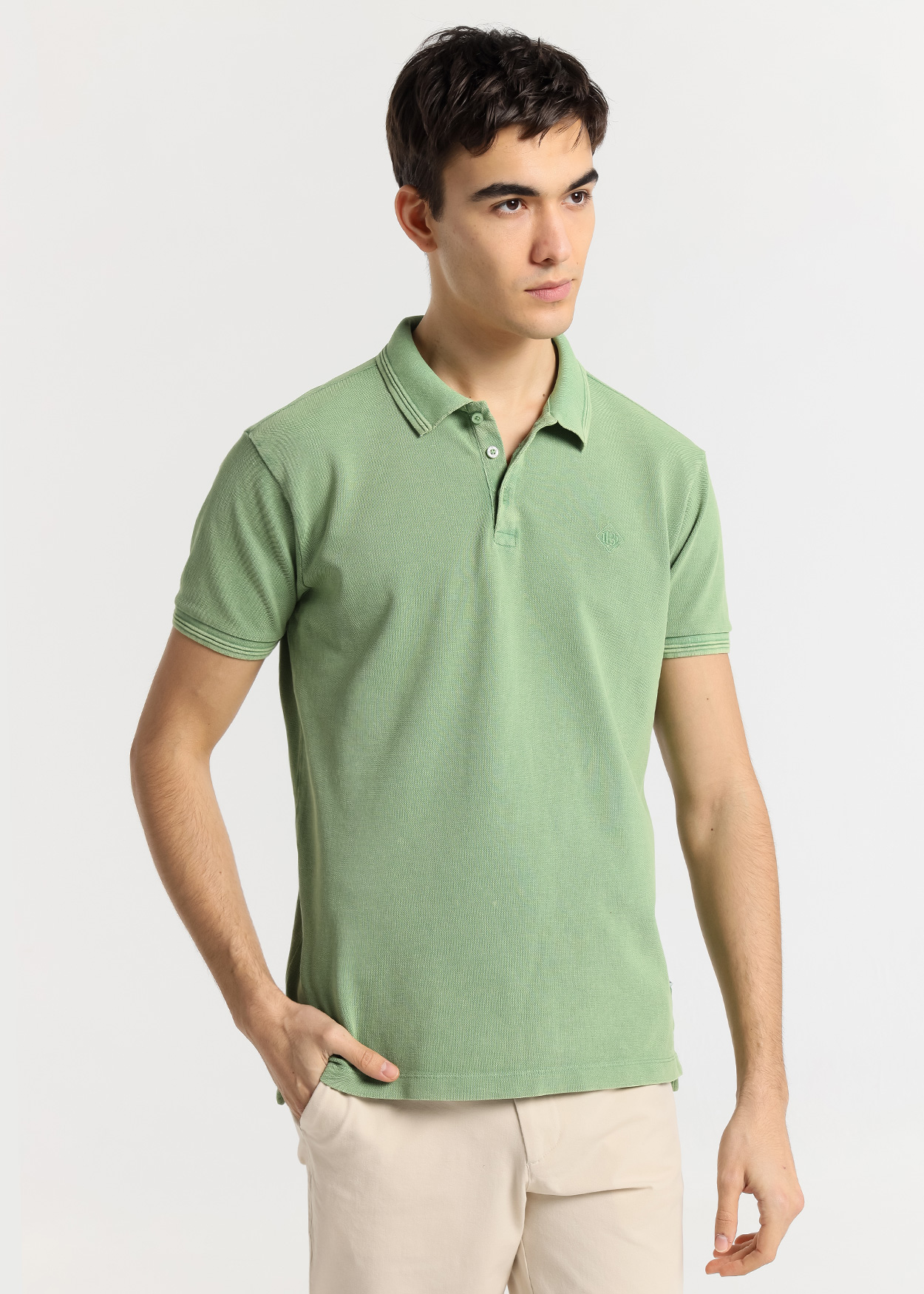 Pólo liso de manga curta com tingimento especial Verde