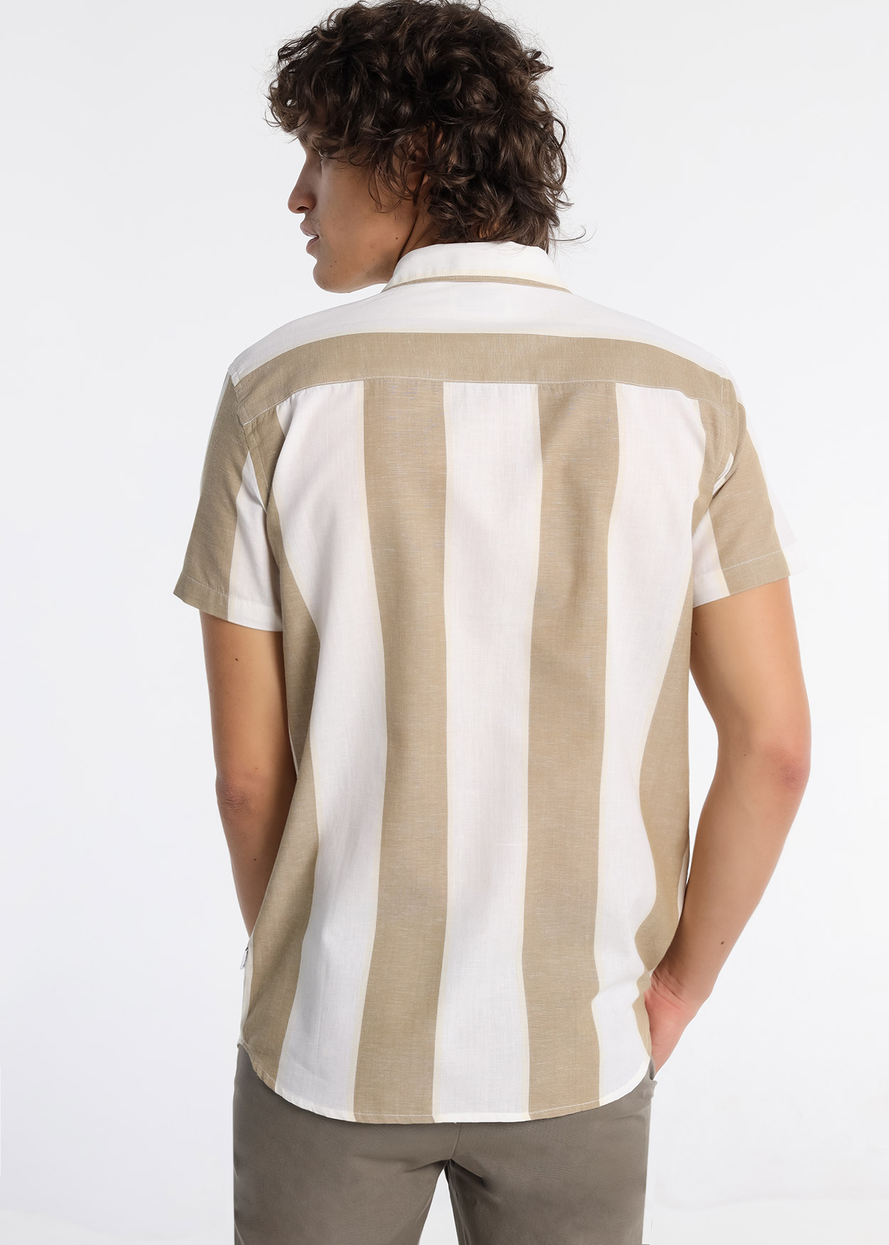 Camisa de malha riscas de manga curta Verde