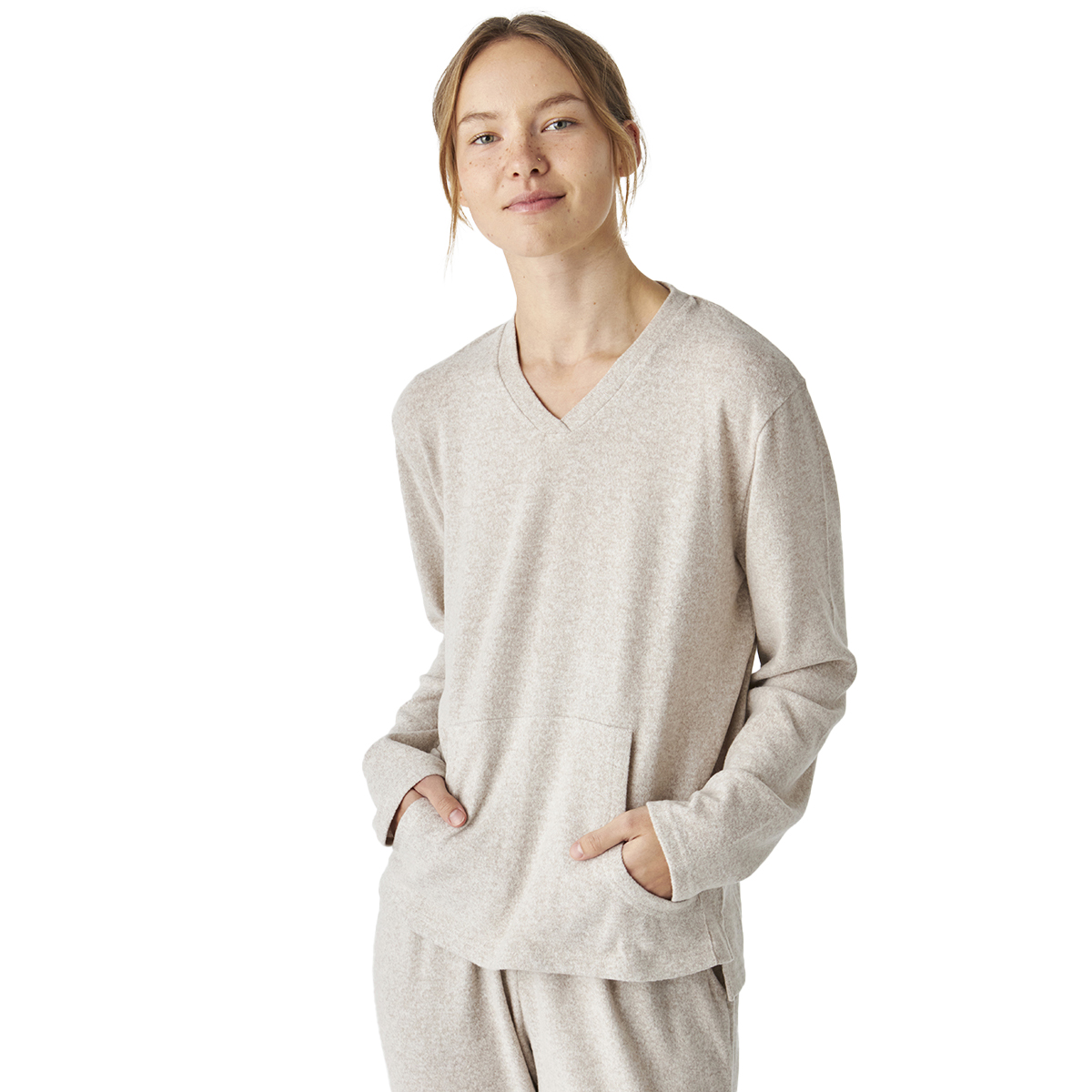 Pijama de Malha Suave Senhora Manga Comprida Creme
