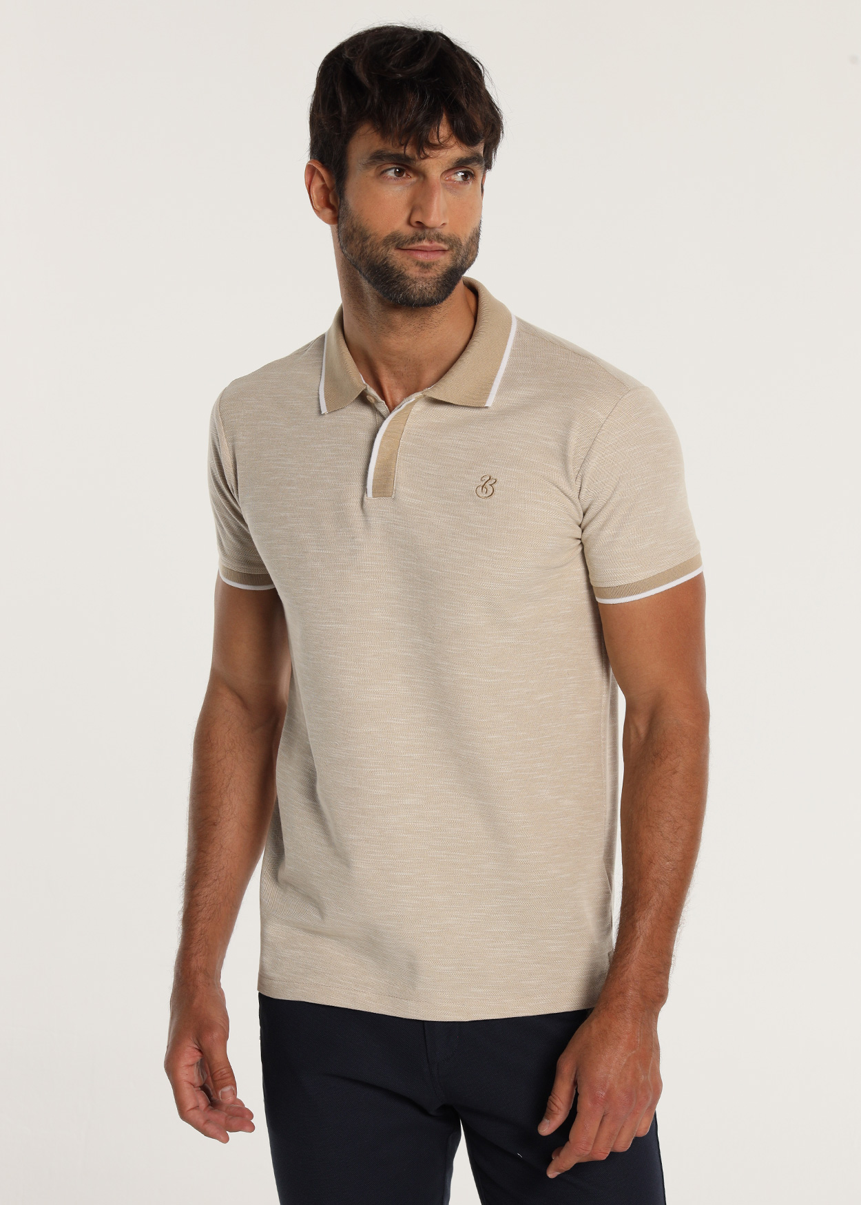 Pólo de piqué de manga curta Castanho