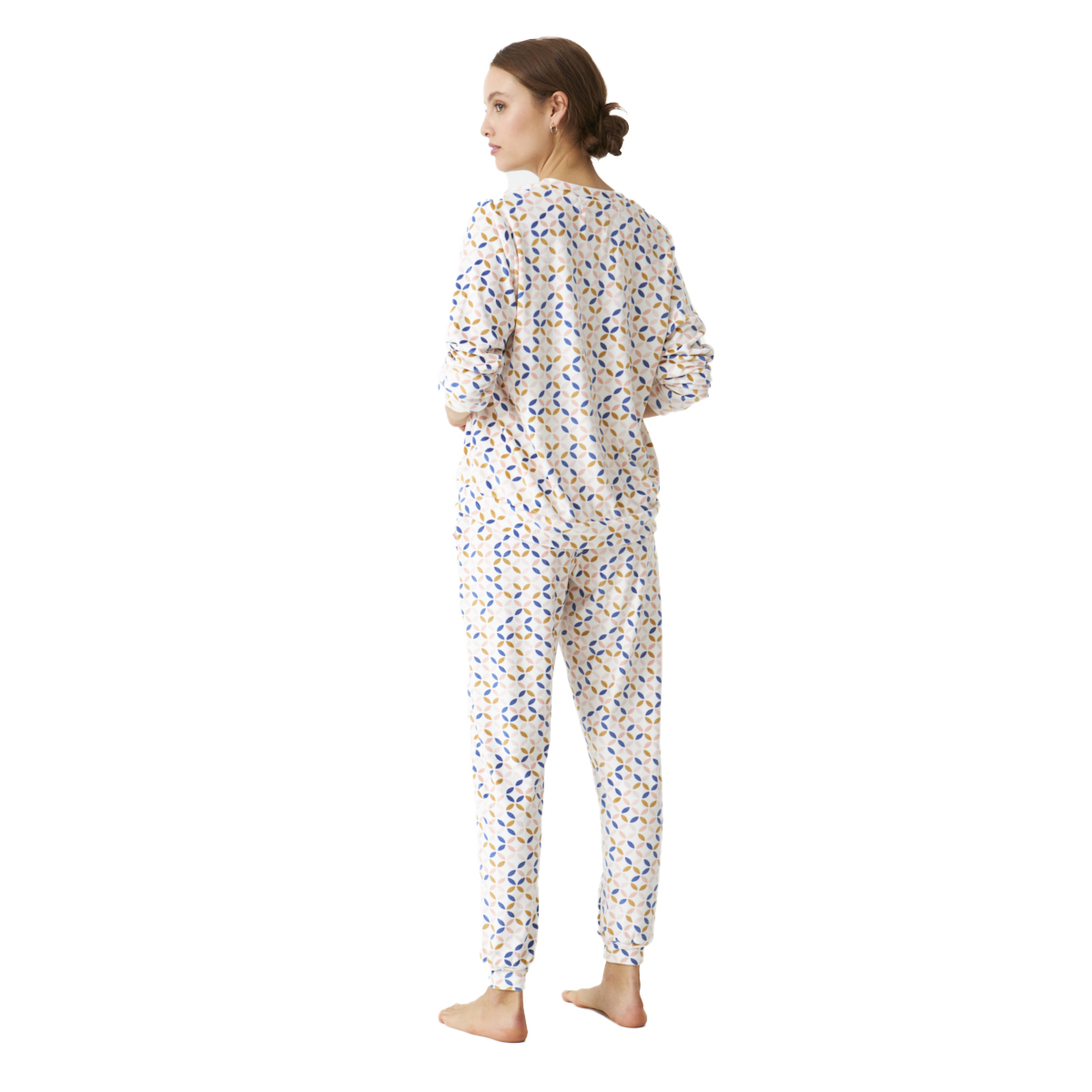 Pijama de Veludo Senhora Manga Comprida Branco com Estampado