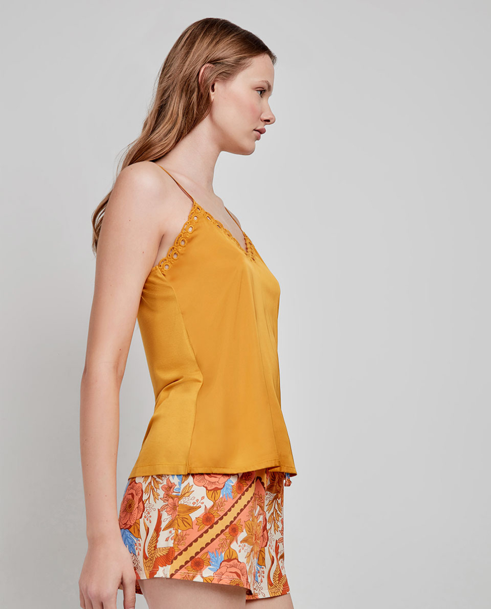 Top em cetim Amarelo