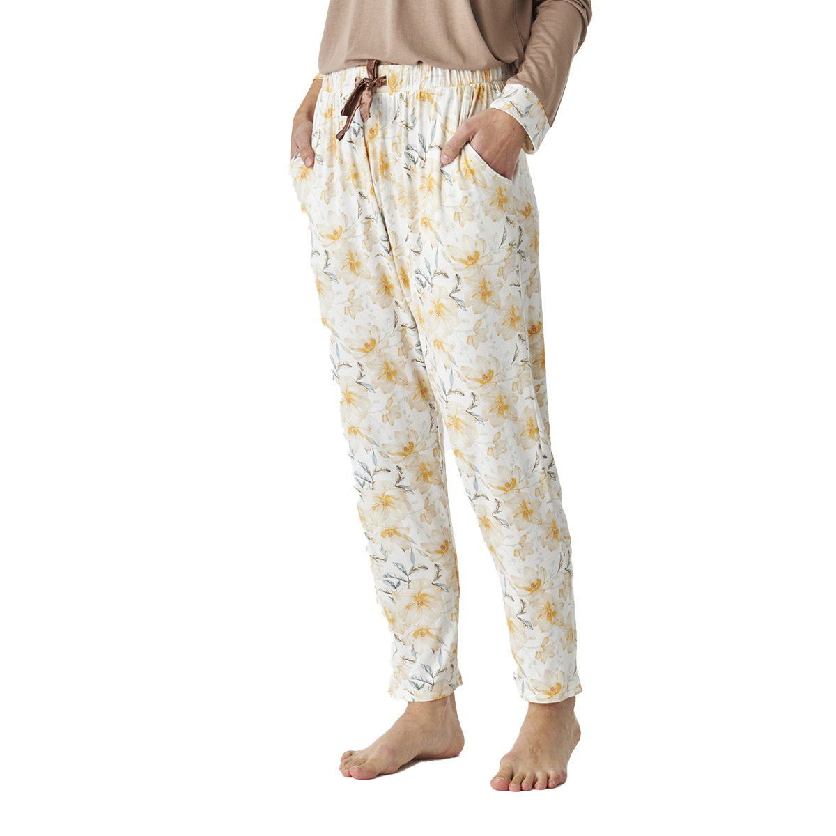 Pijama Senhora Manga Comprida Castanho com Estampado