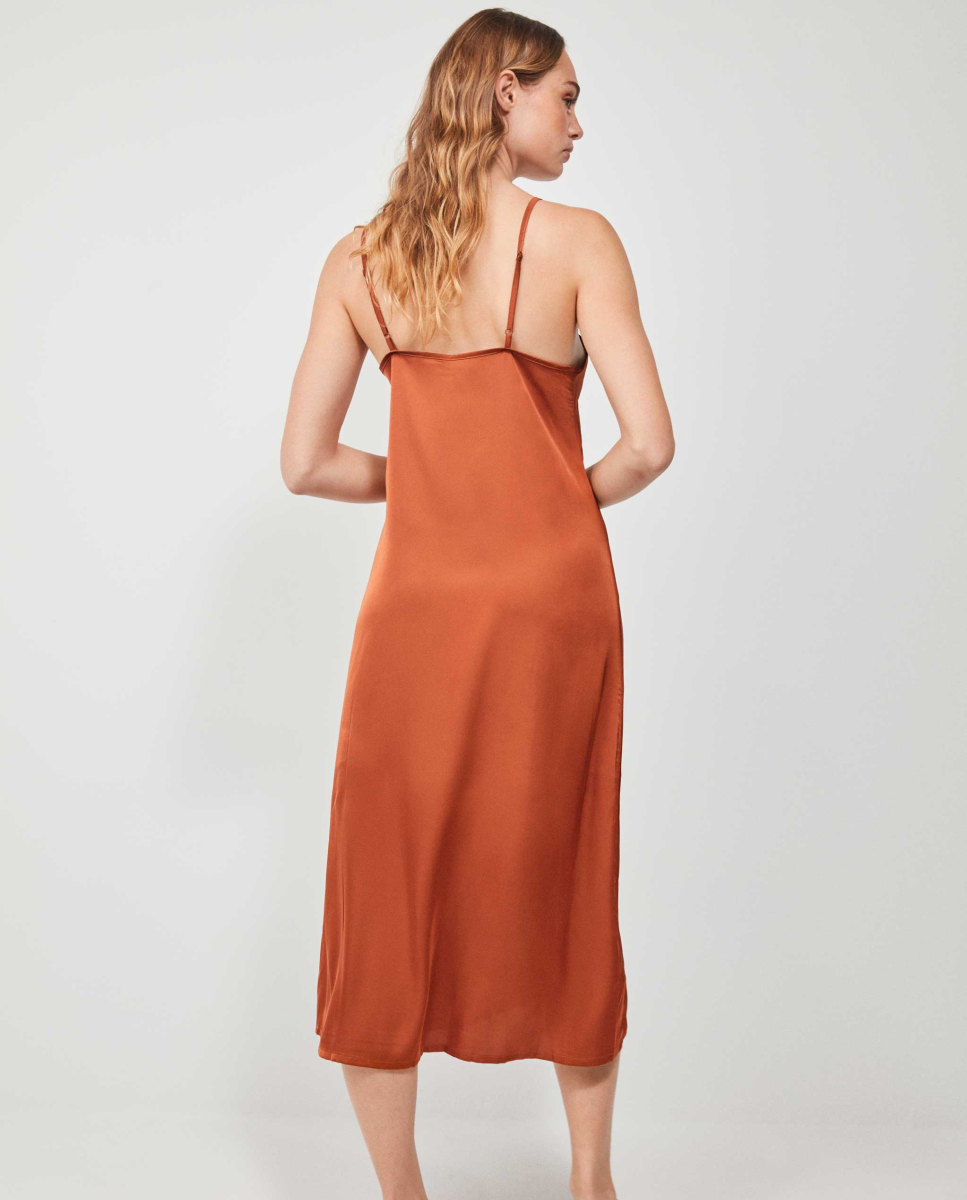 Vestido longo de cetim Laranja