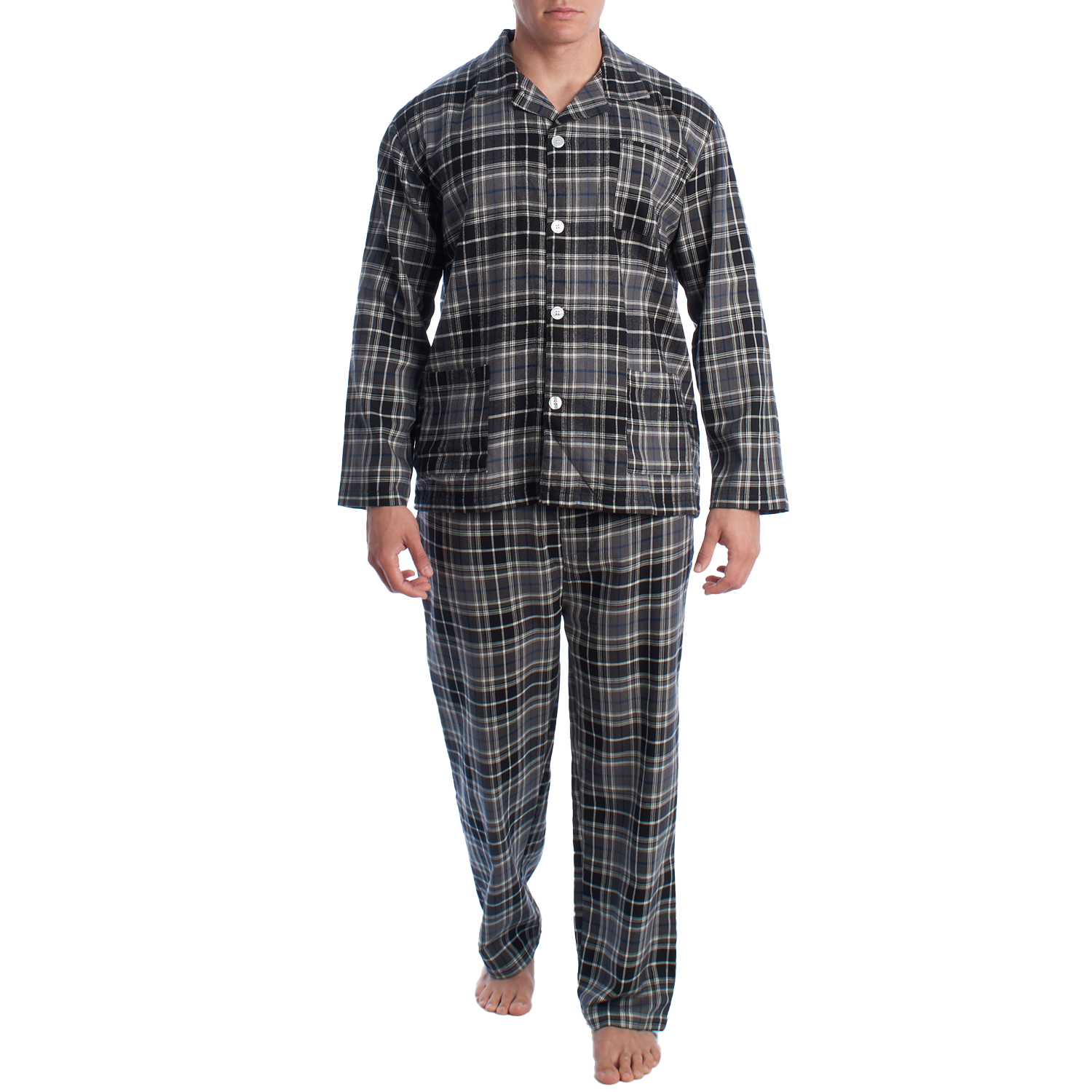 Pijama de Manga Comprida Cinza-Preto-Branco