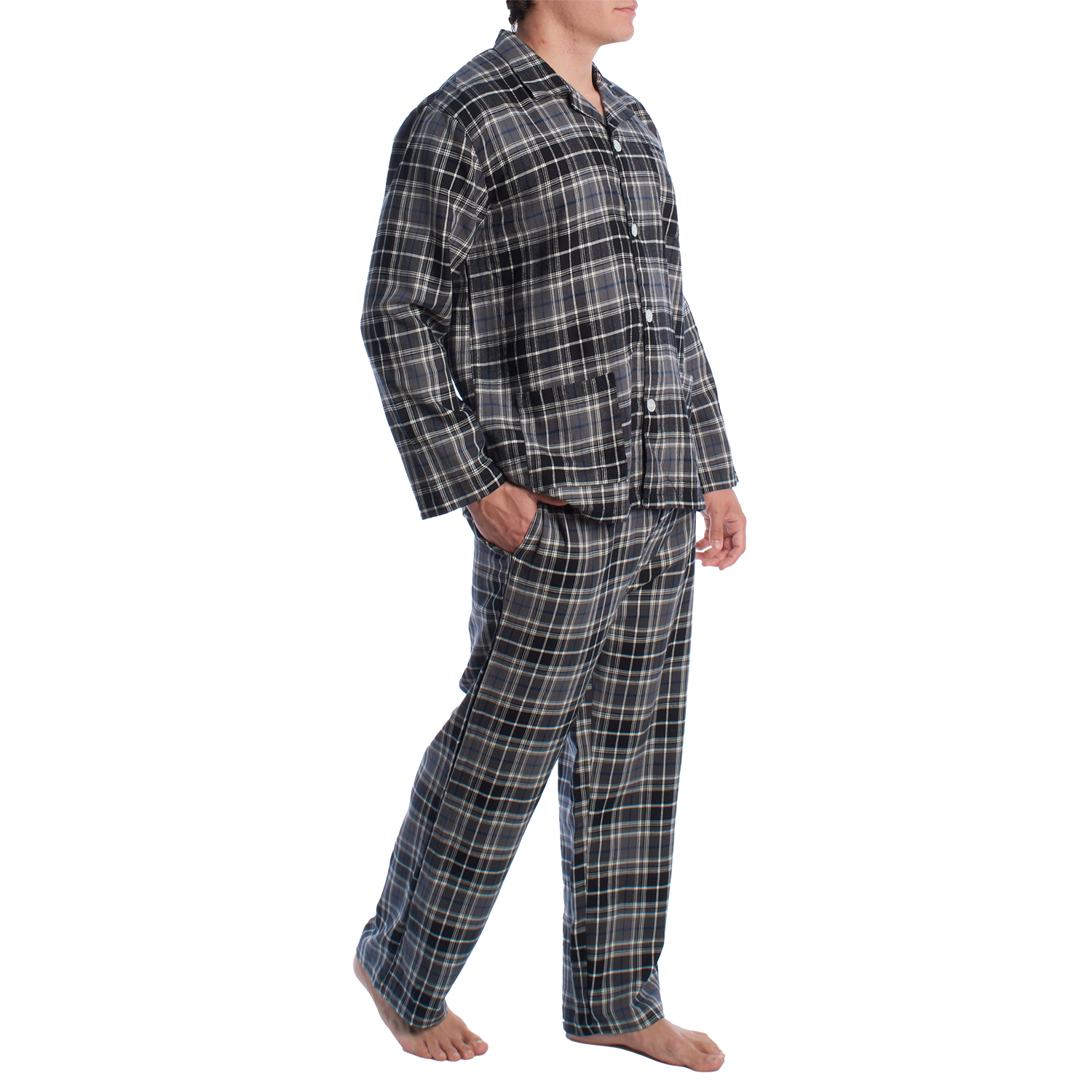 Pijama de Manga Comprida Cinza-Preto-Branco