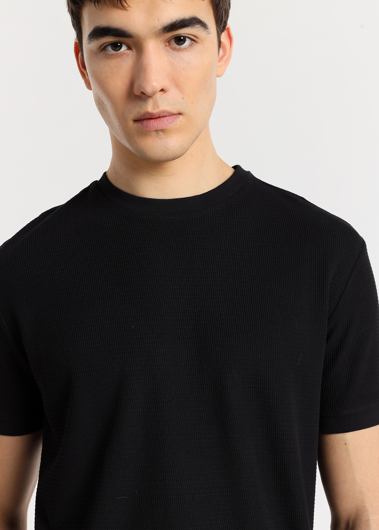 T-Shirt básica em tecido Jacquard Preto