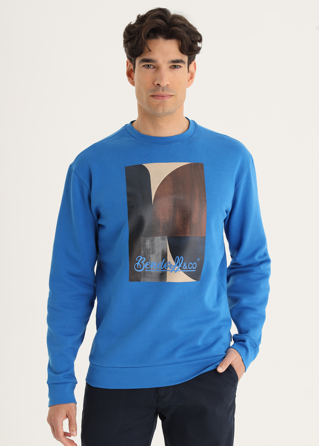 Sweatshirt atoalhado abstrata | Sweatshirt gola redonda Castanho