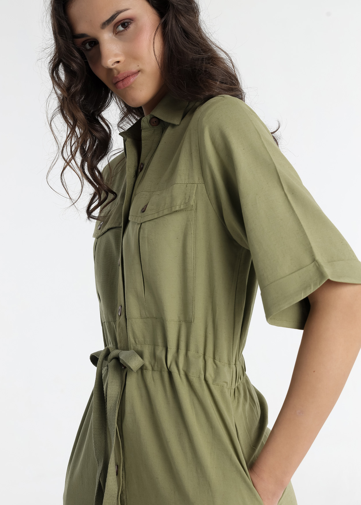 Vestido Curto de cintura ajustável Senhora Verde