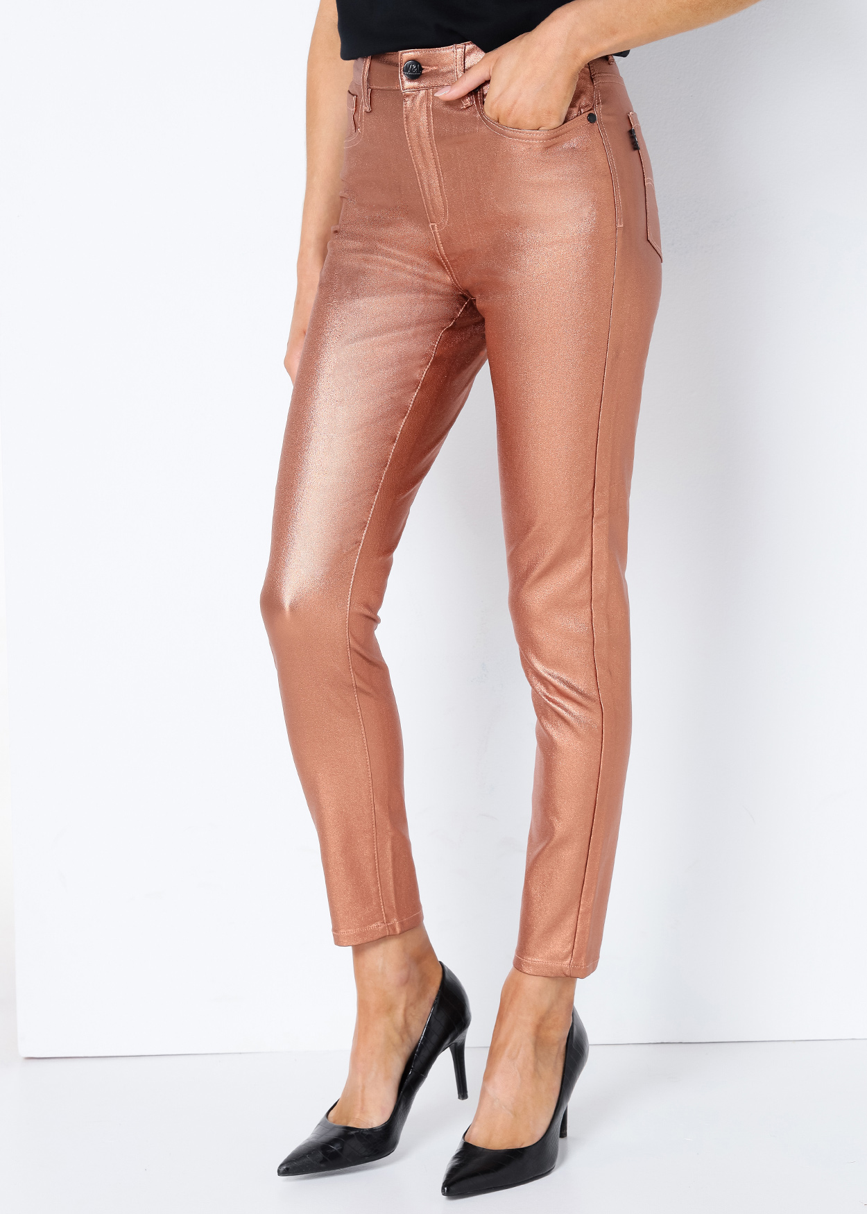 Calça de Ganga Skinny Metalizada Senhora Cinza