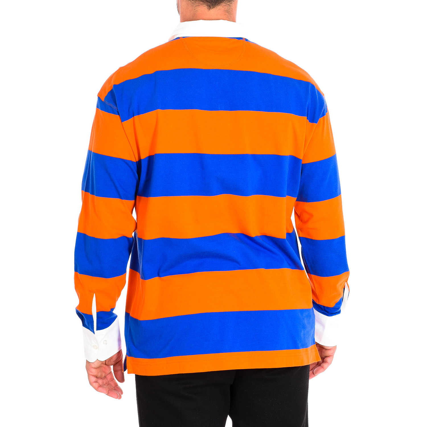 Pólo Homem Manga Comprida Azul e Laranja