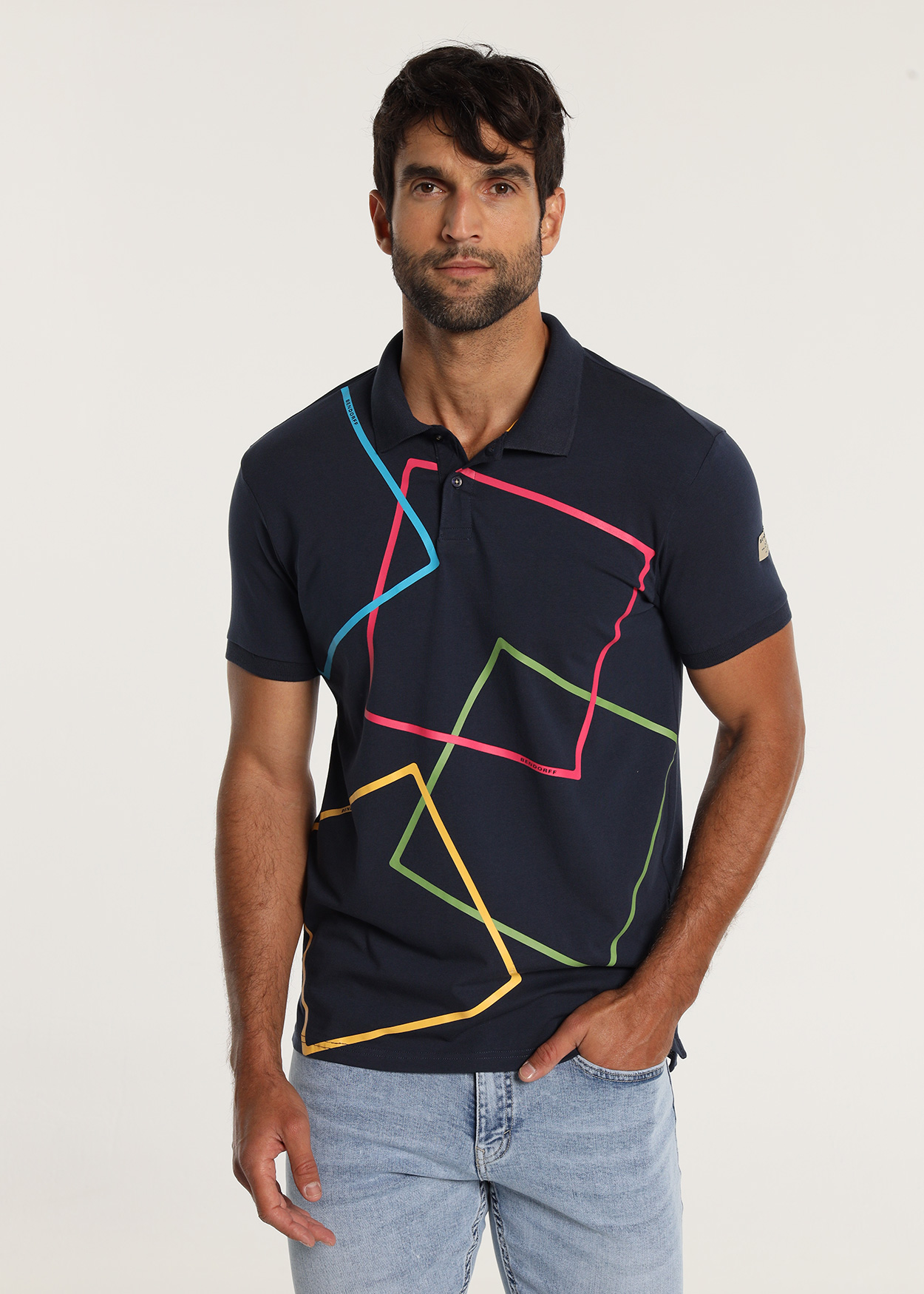 Pólo manga curta geométrica Azul