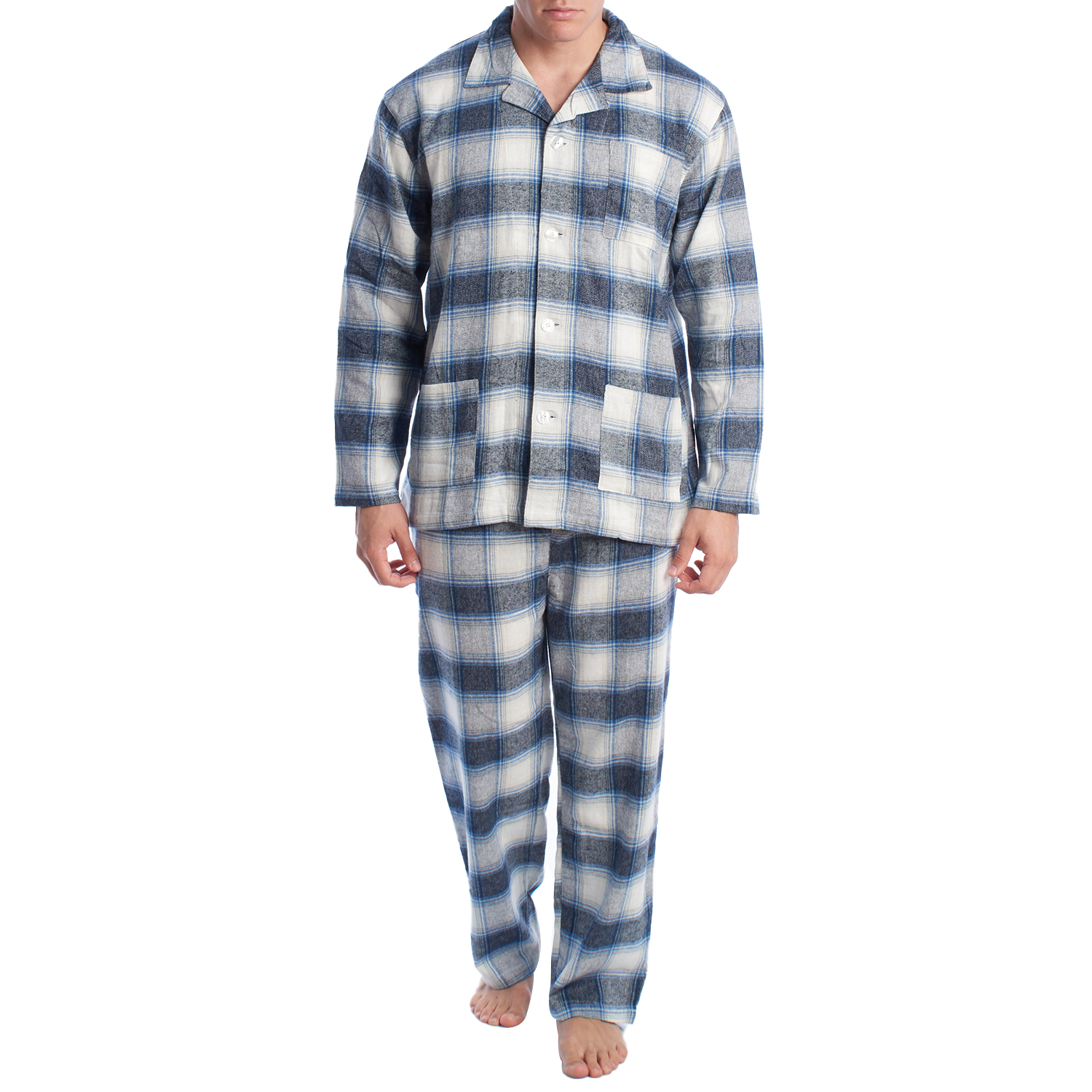 Pijama de Manga Comprida Azul-Branco 