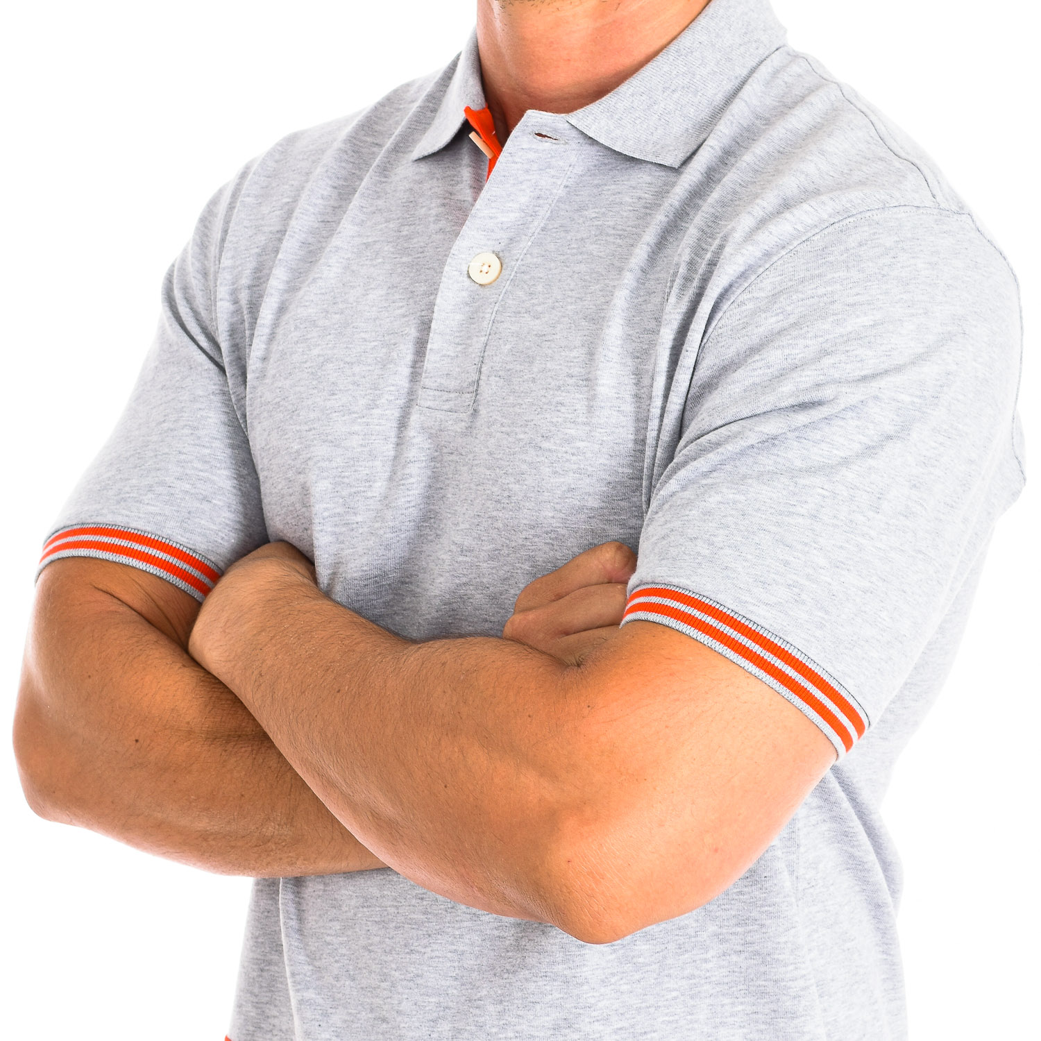 Pólo Homem Cinzento e Laranja