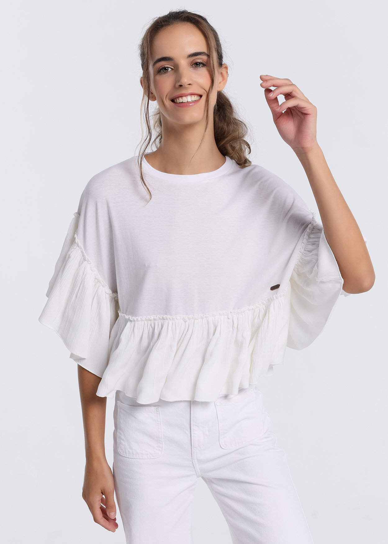 Top de mangas fluidas Senhora Branco