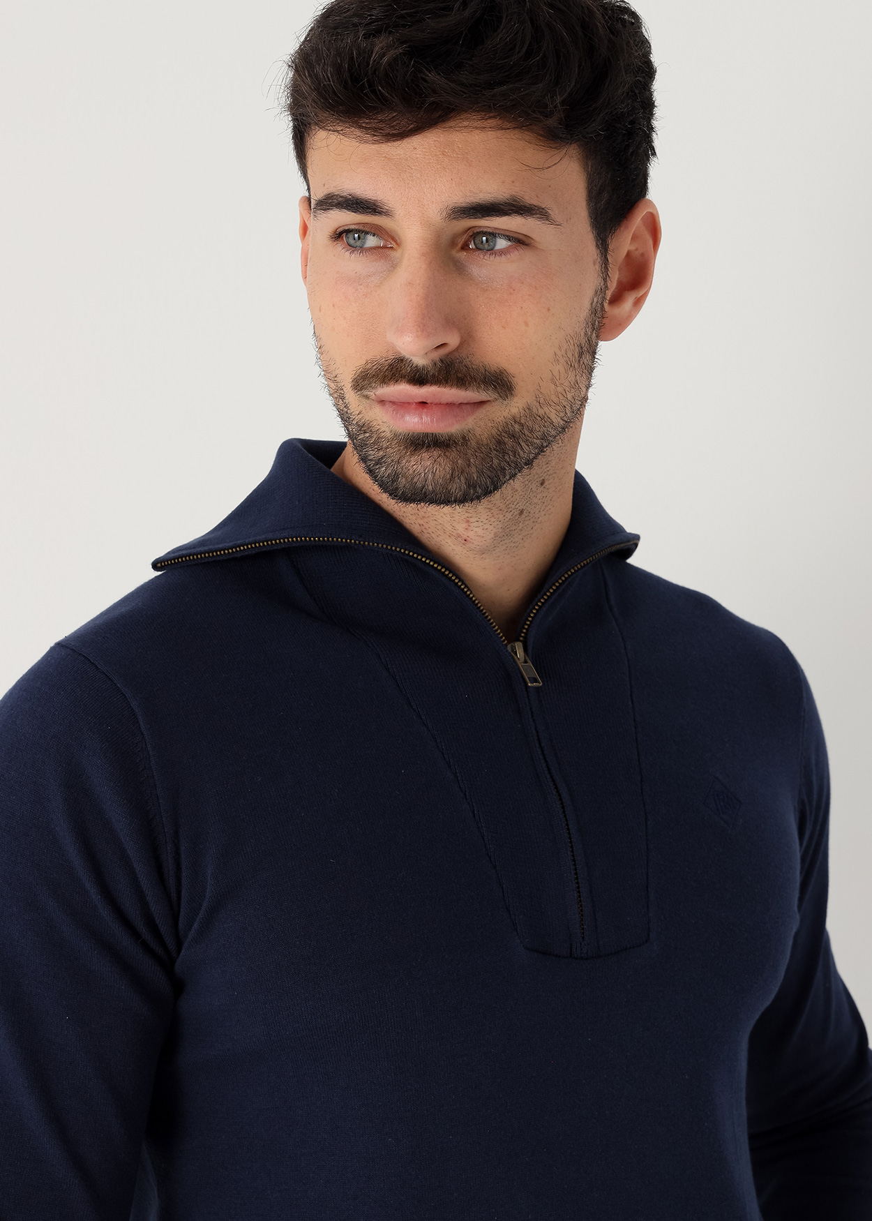 Camisola de gola alta texturizado com zíper duplo Azul