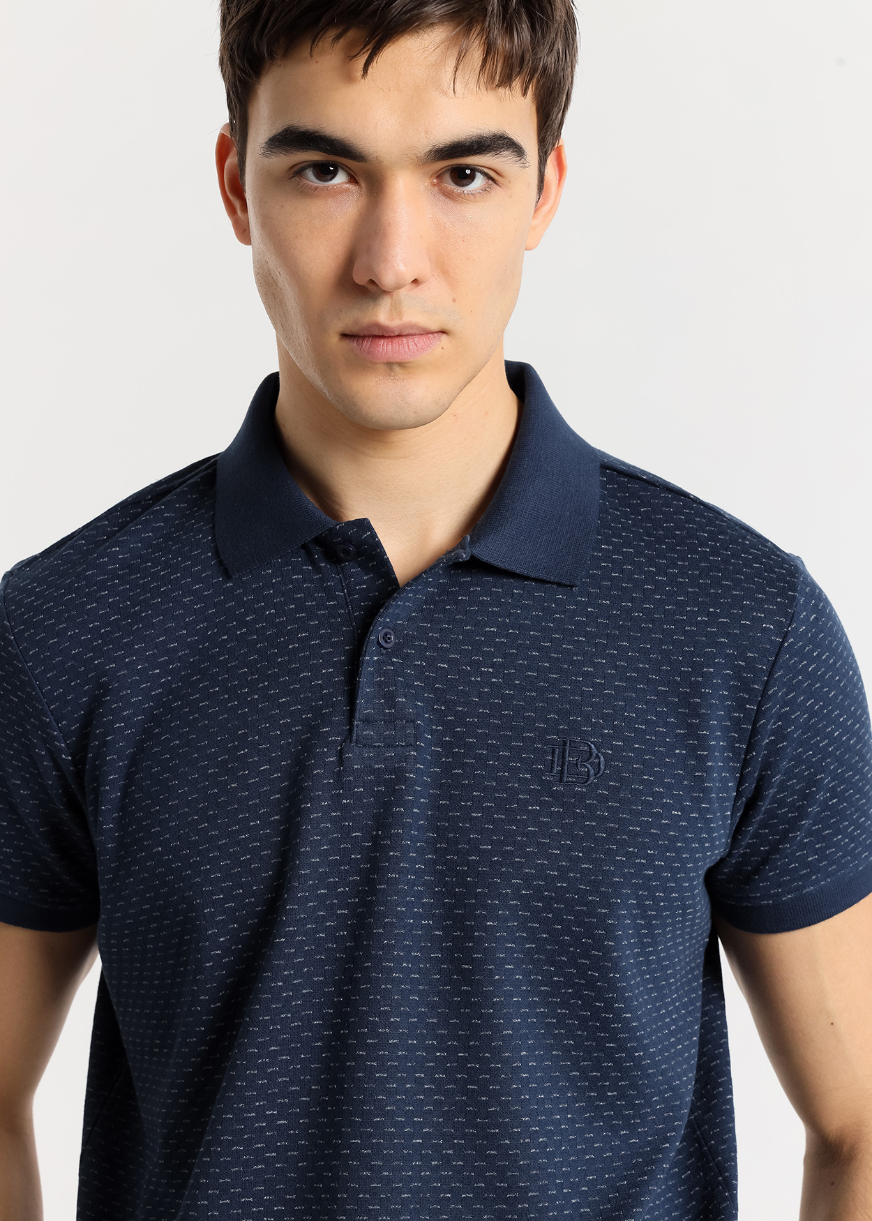 Pólo de manga curta tecido Jaquard Azul