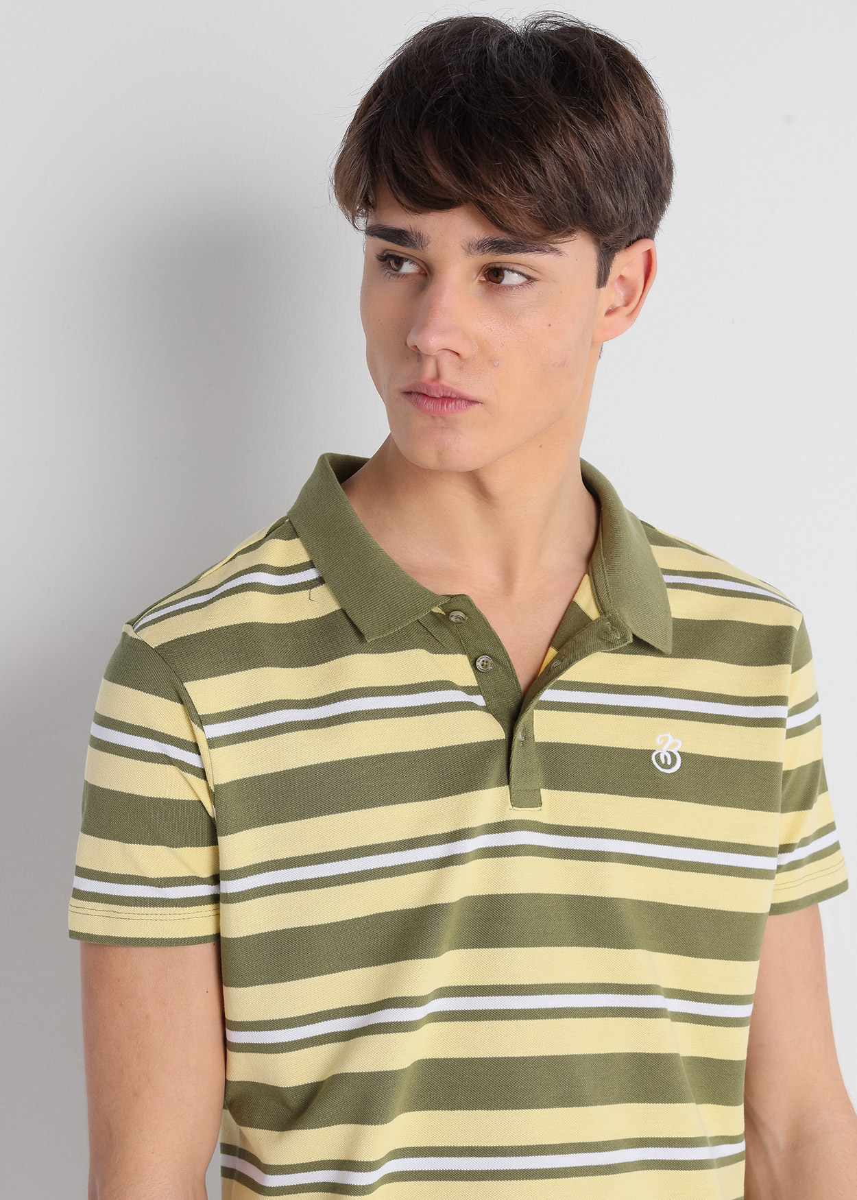 Pólo riscas de Manga Curta Verde