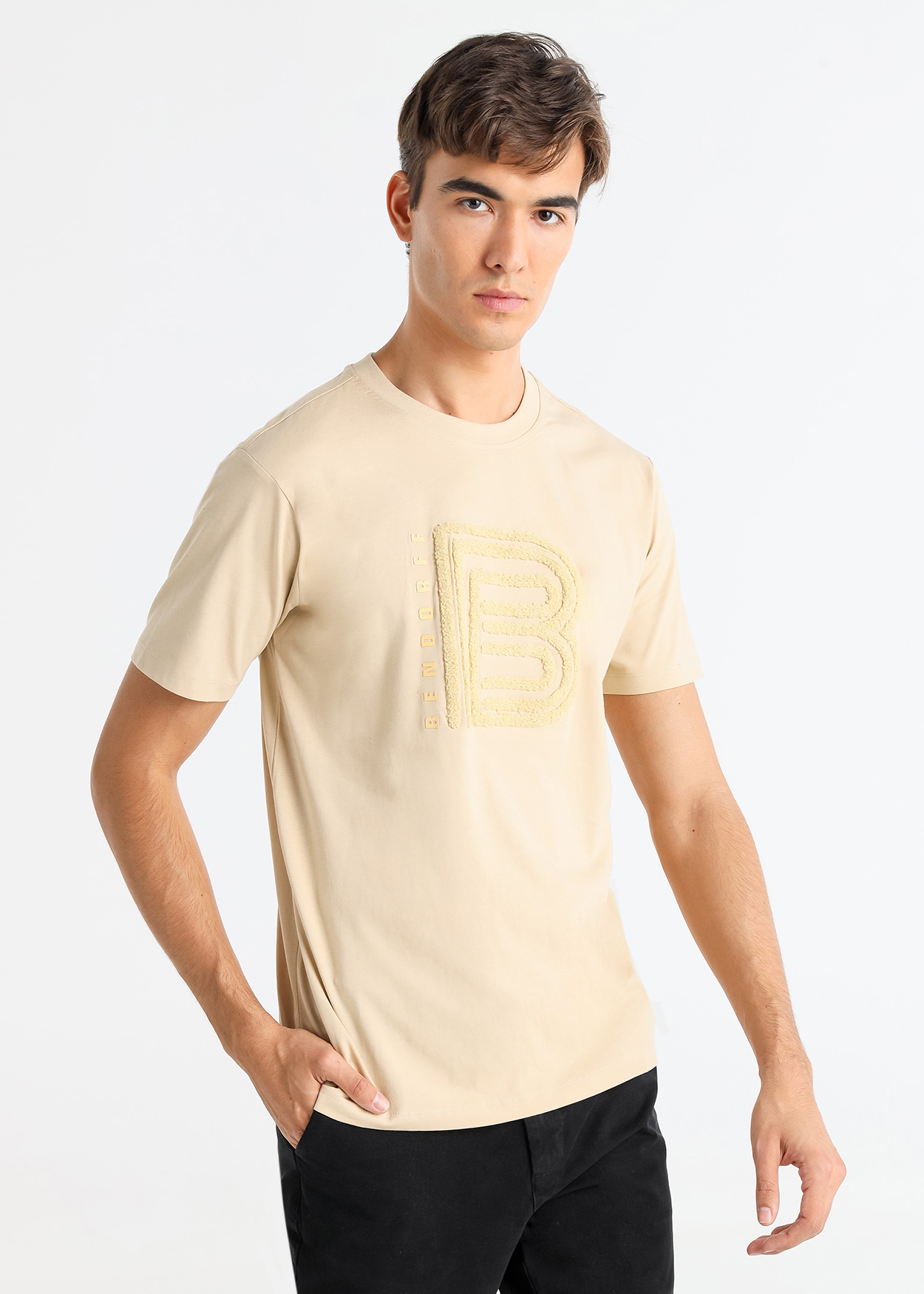 T-Shirt com logotipo em relevo Bege