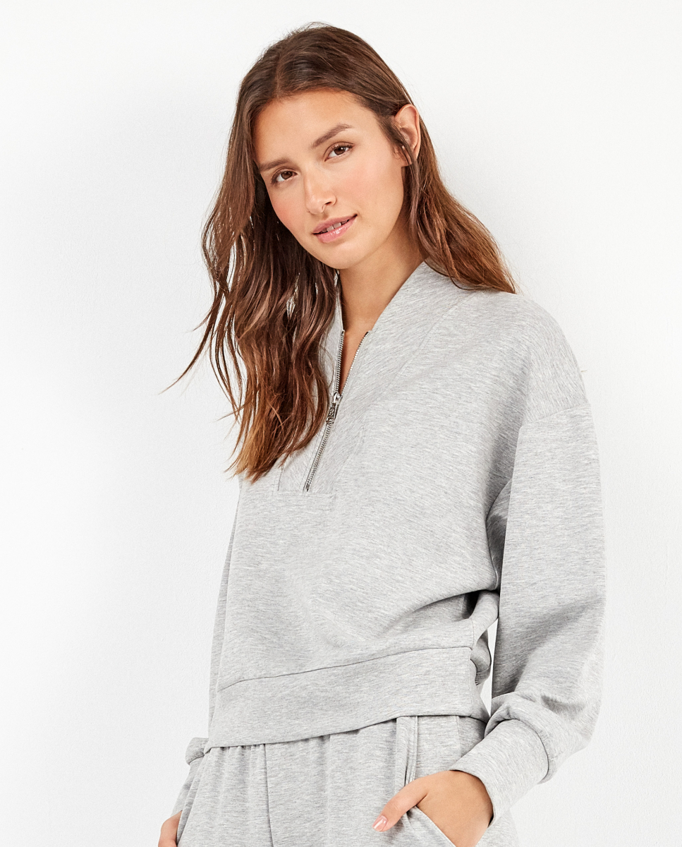 Sweatshirt com zíper duplo Cinzento