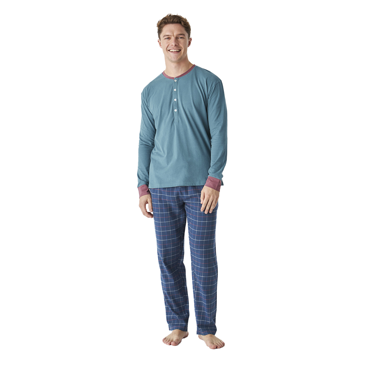 Pijama de Algodão Homem Manga Comprida Verde e Azul