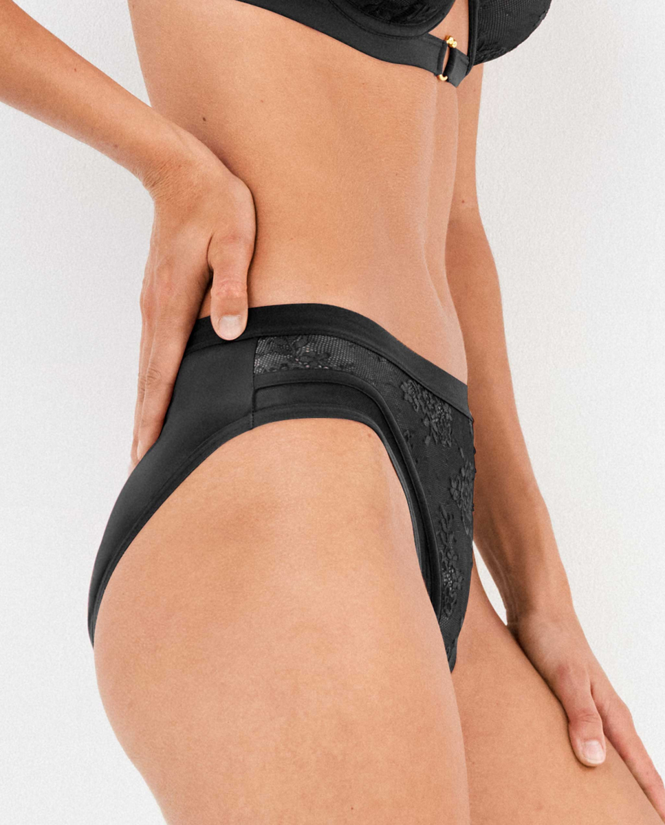 Cuecas clássicas renda floral Preto