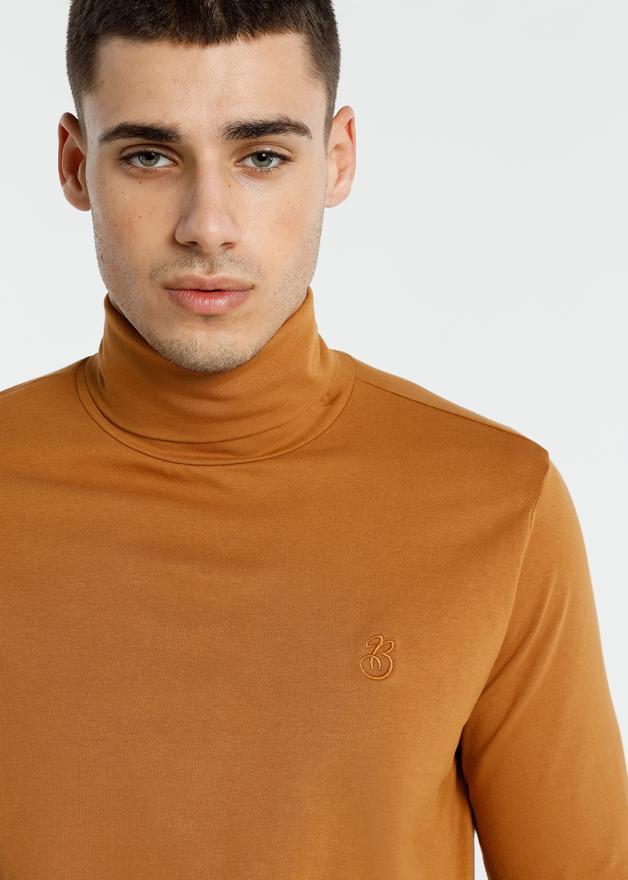 Camisola básica de gola alta Castanho