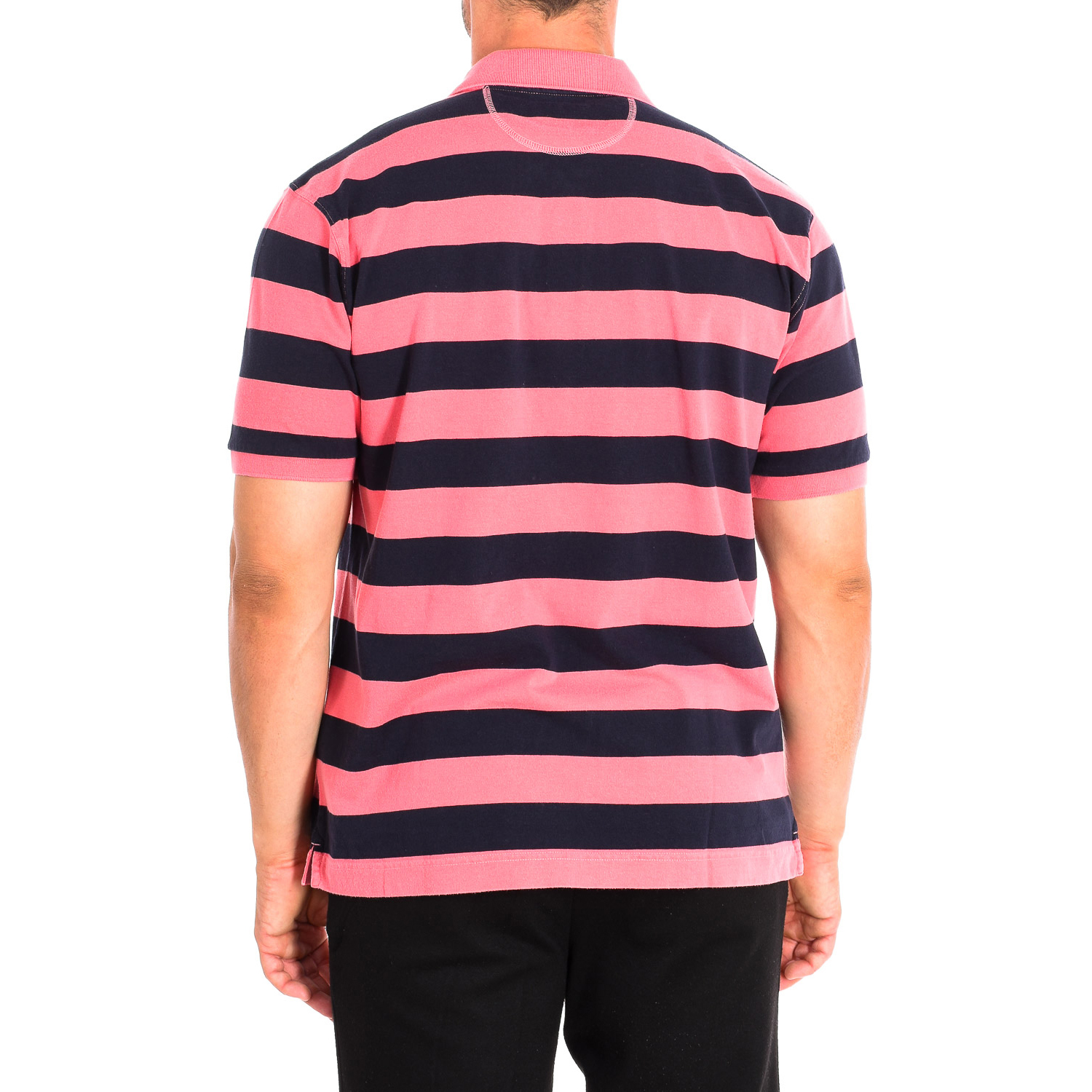 Pólo Homem com Riscas Preto e Rosa