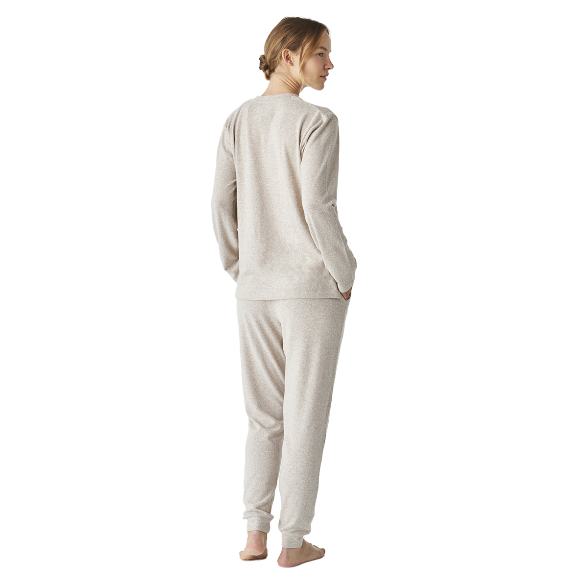 Pijama de Malha Suave Senhora Manga Comprida Creme