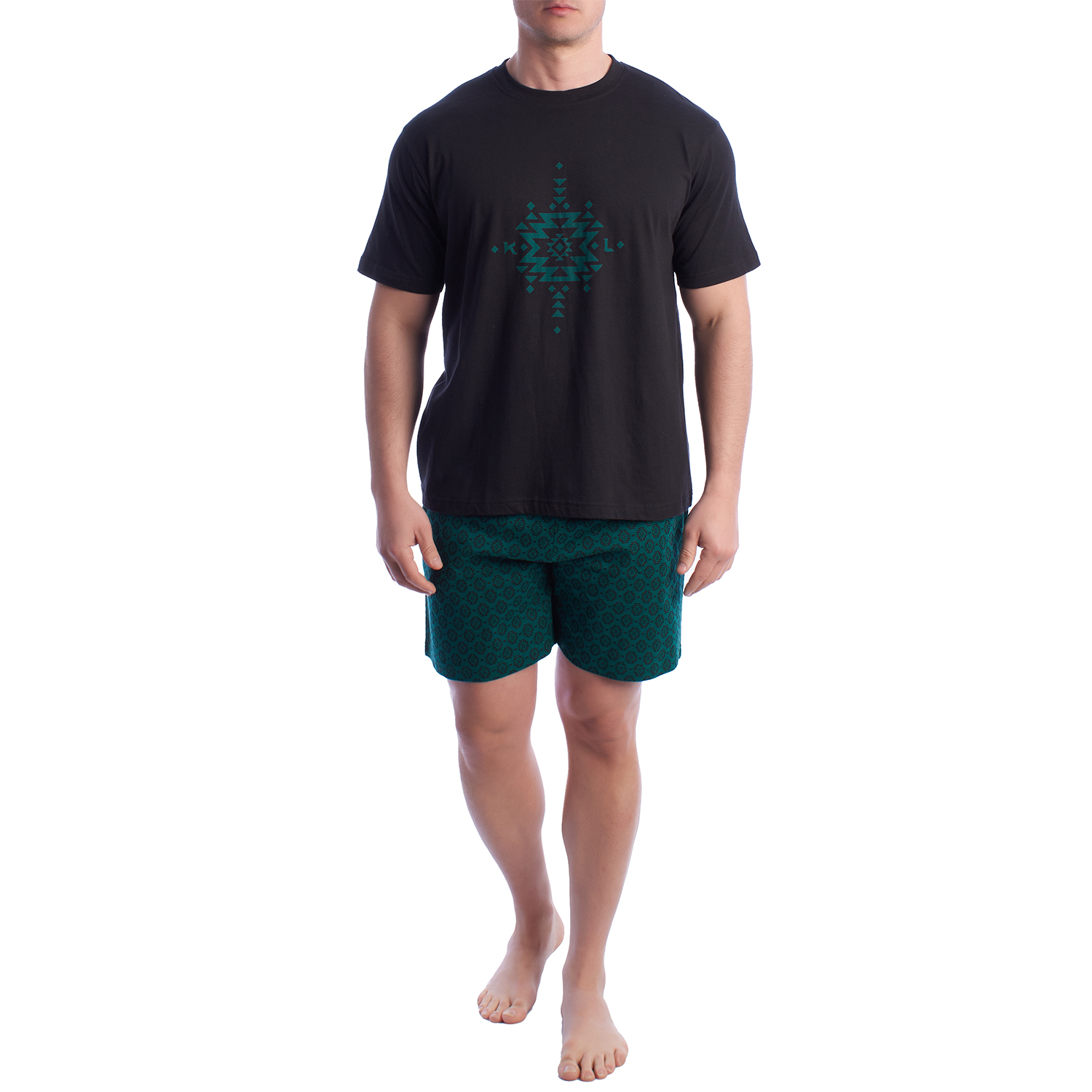 Pijama de Manga Curta Preto-Verde