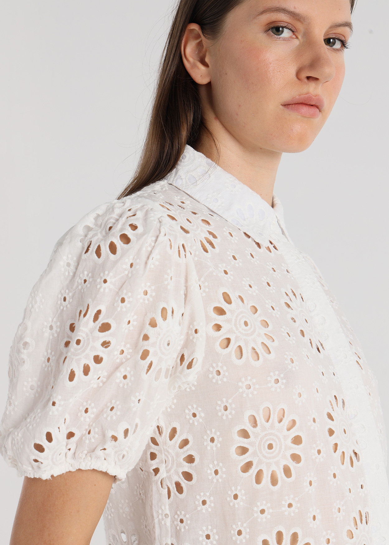 Blusa de manga abalonada Senhora Bege