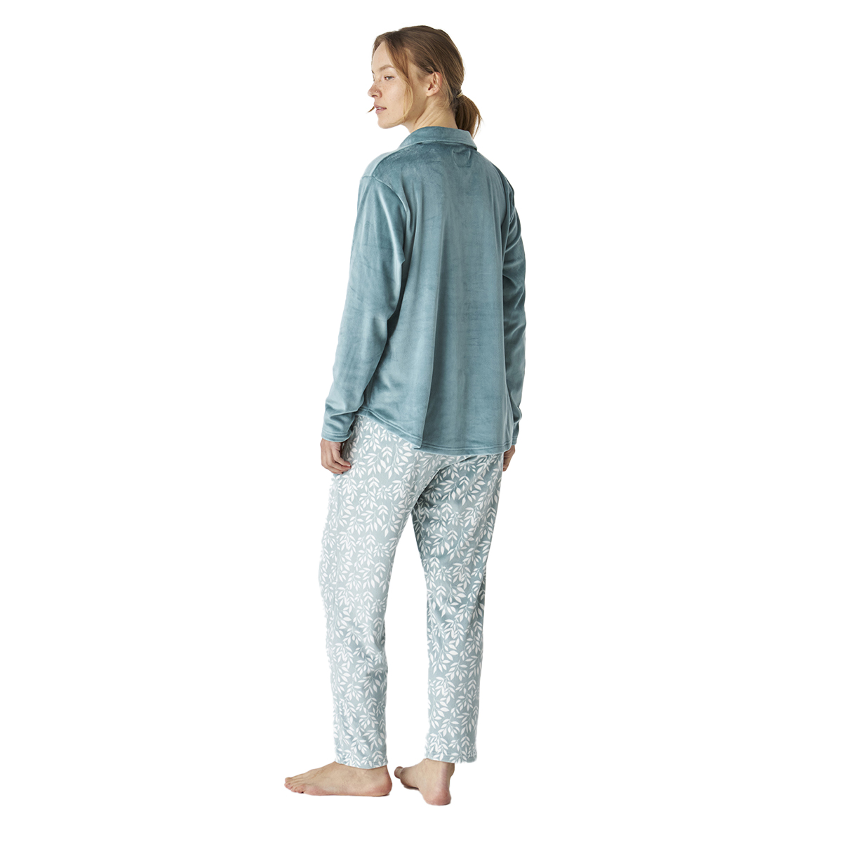 Pijama de Veludo Senhora Manga Comprida Turquesa