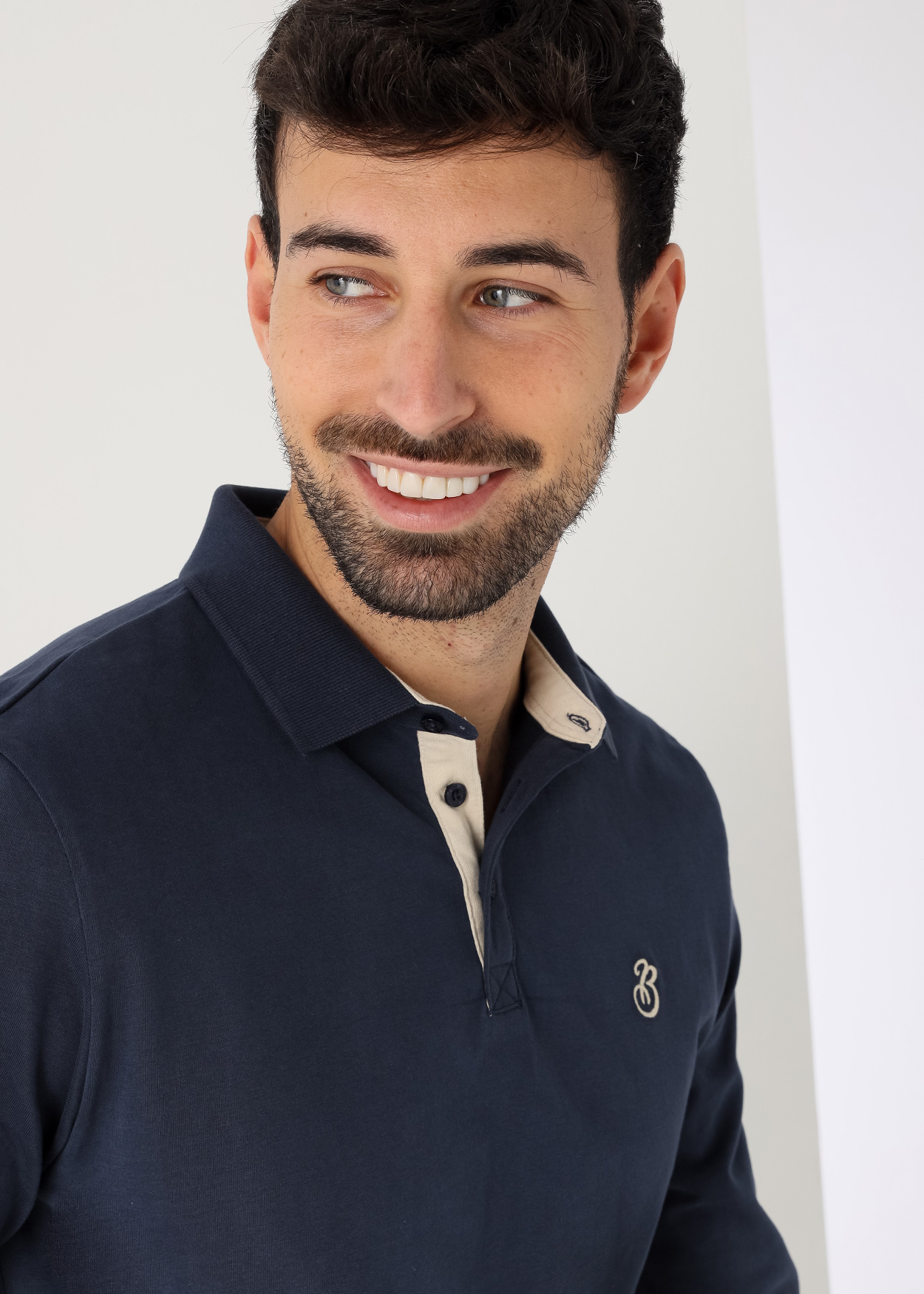 Pólo Básico de manga comprida Azul