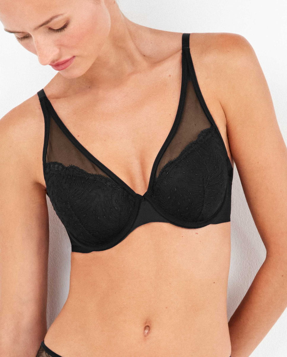 Bralette com renda bordada Preto