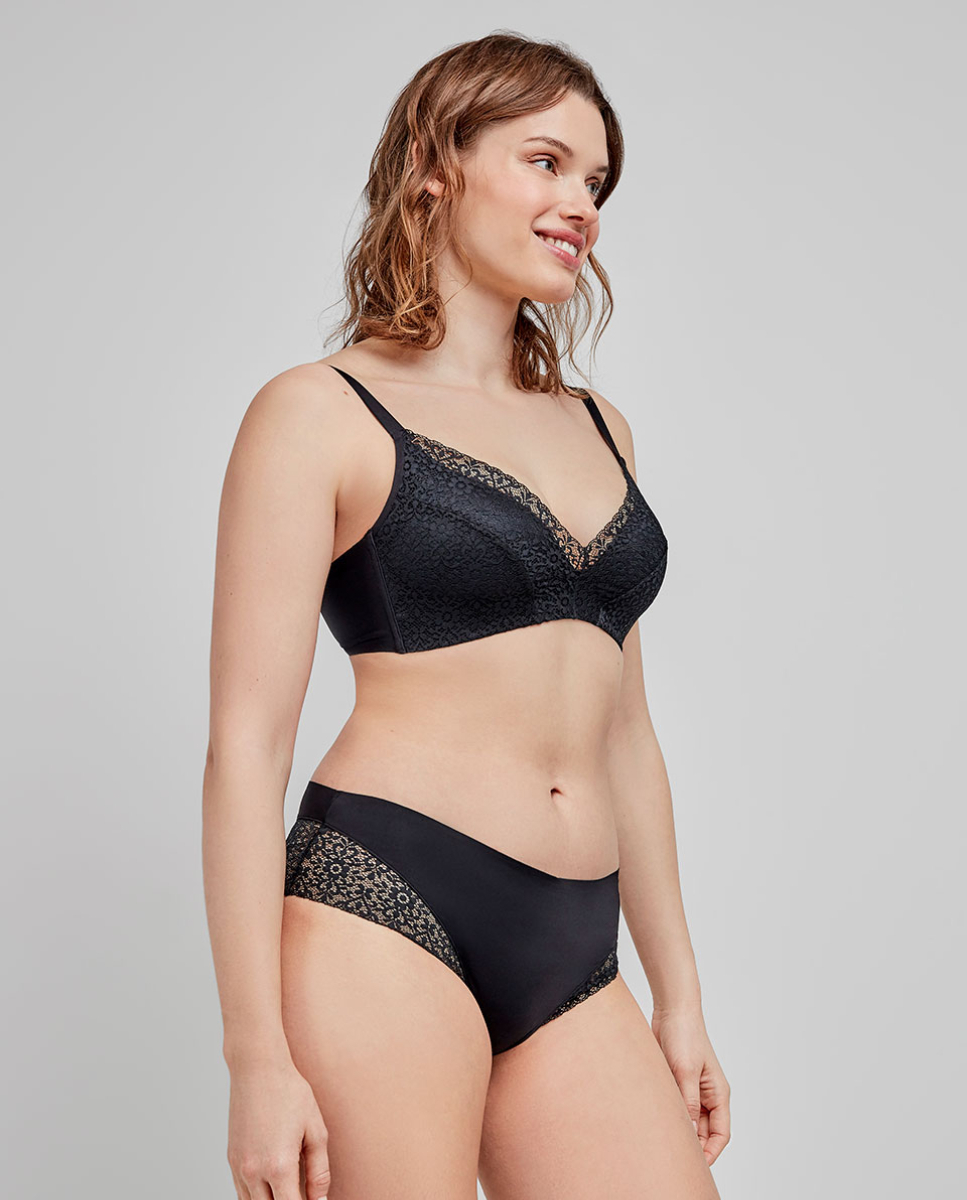 Cueca de cintura alta em renda Preto