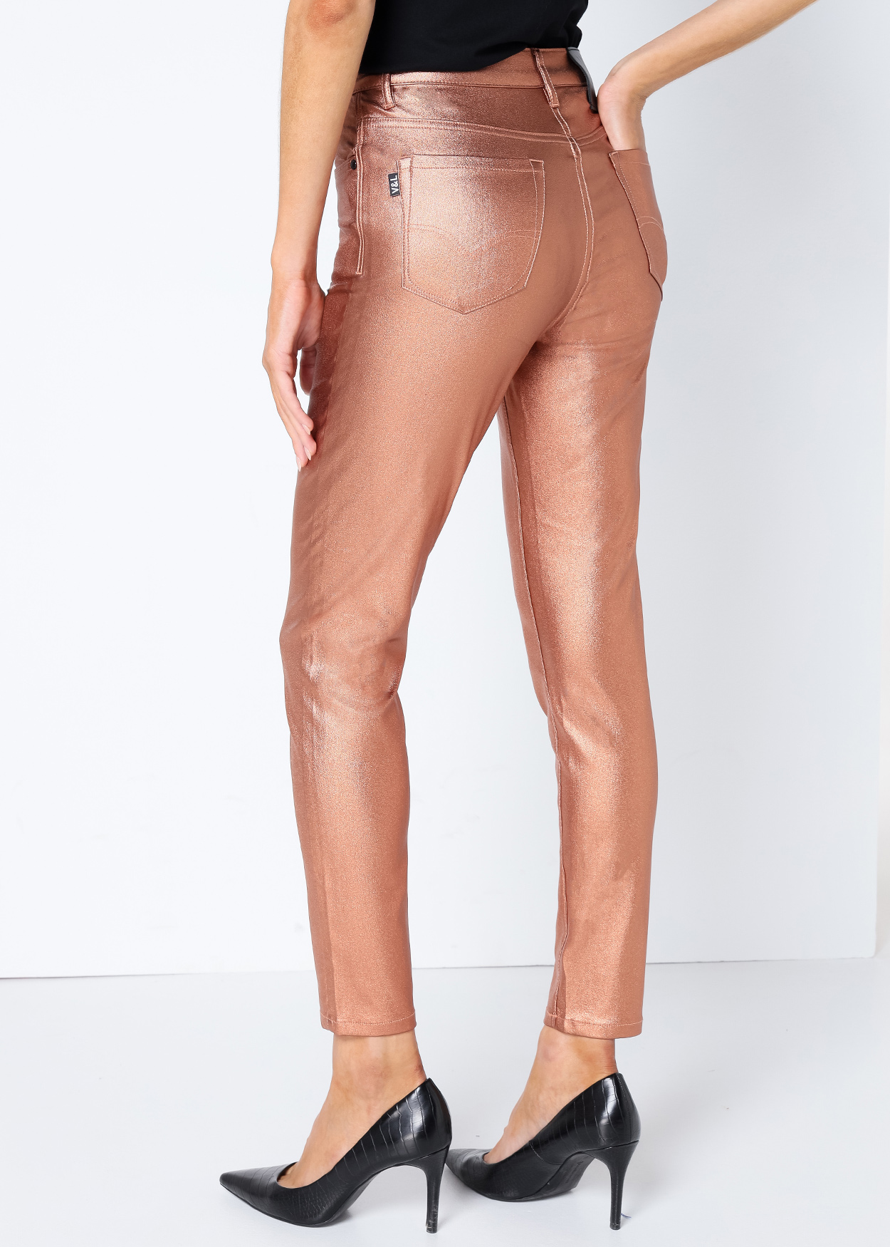 Calça de Ganga Skinny Metalizada Senhora Cinza