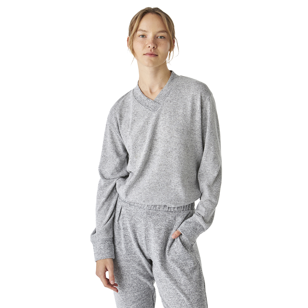 Pijama de Malha Suave Senhora Manga Comprida Cinzento