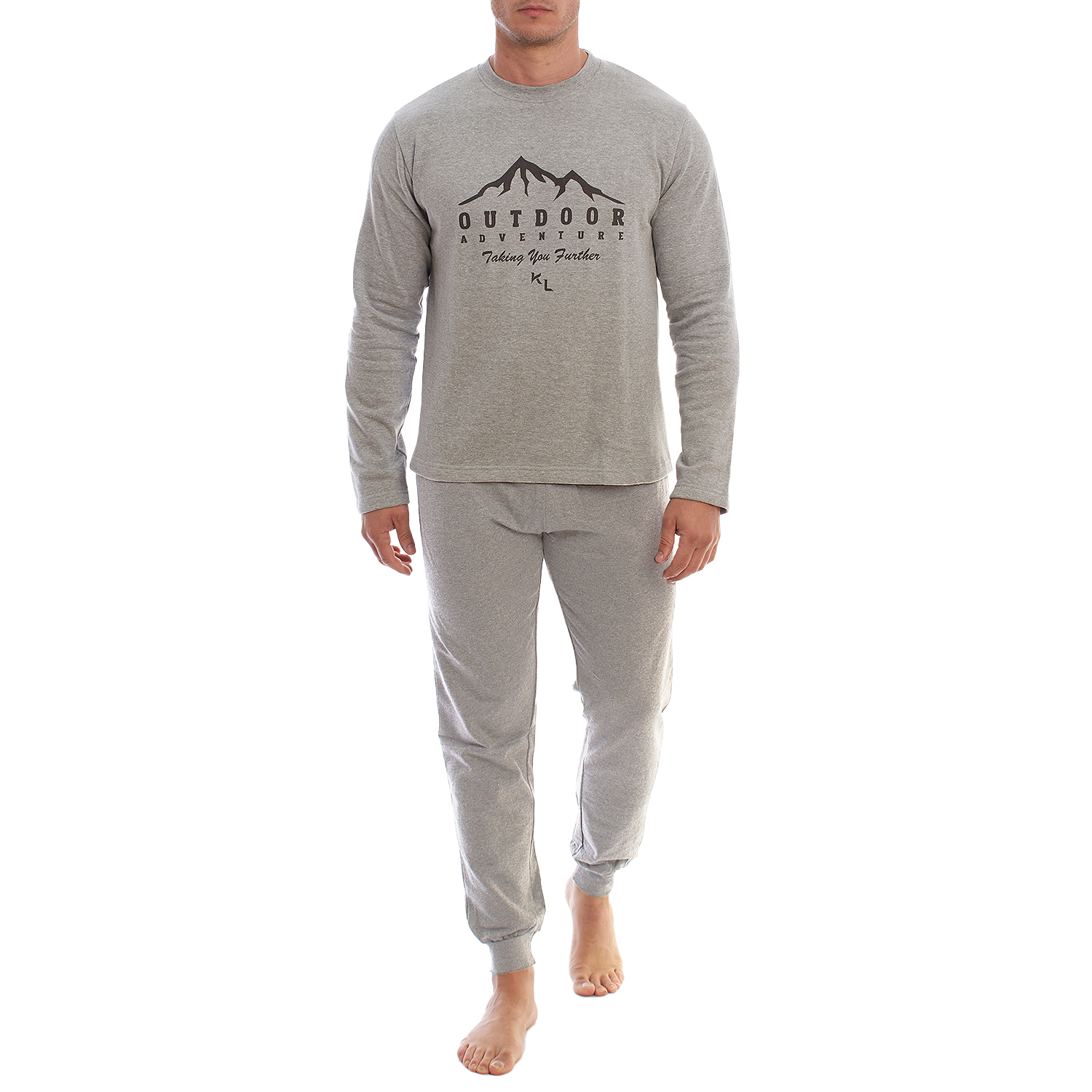 Pijama de Manga Comprida Cinza Claro