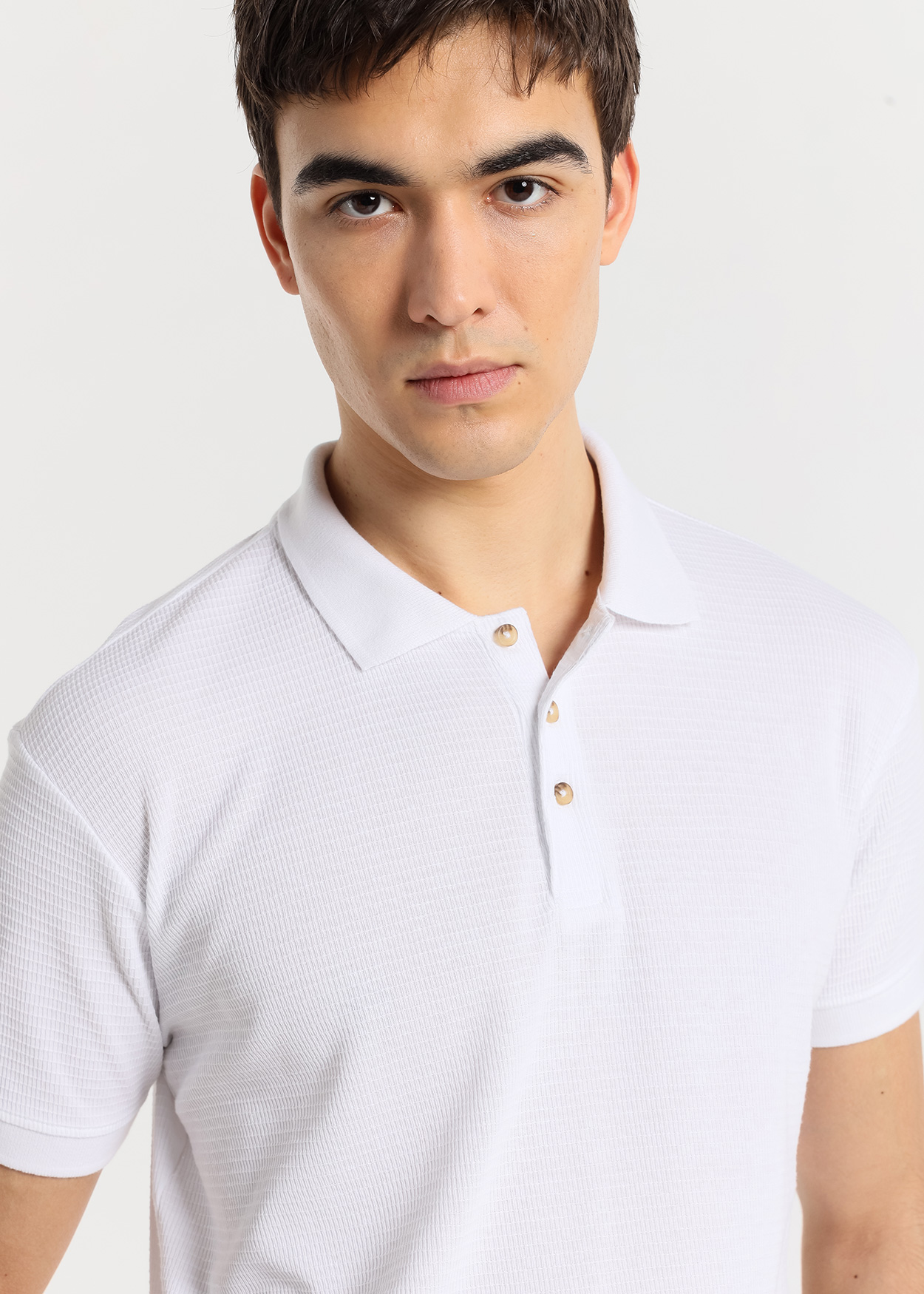 Pólo manga curta em malha jacquard estilo clássico Branco