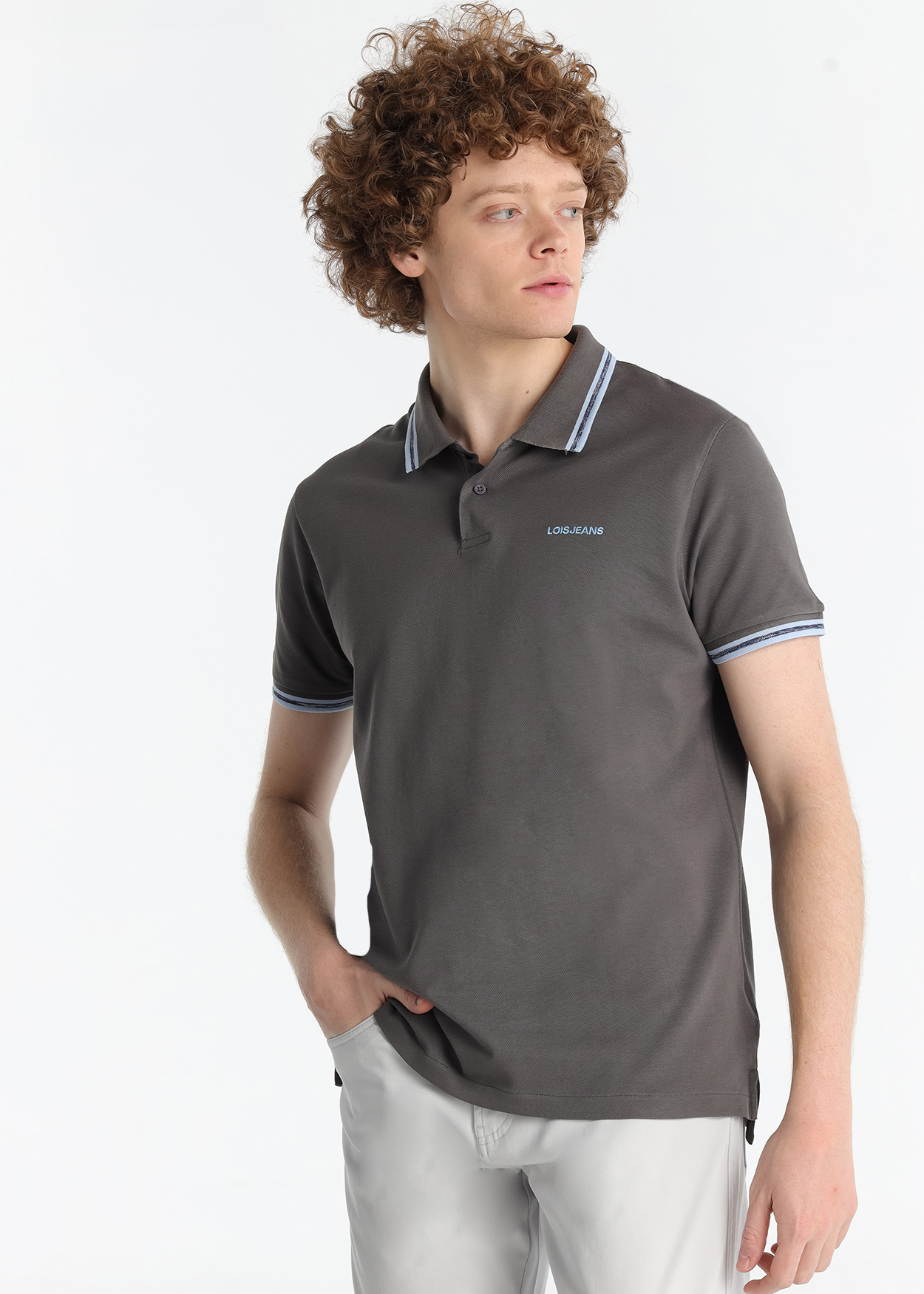 Pólo em Piqué Homem Cinzento