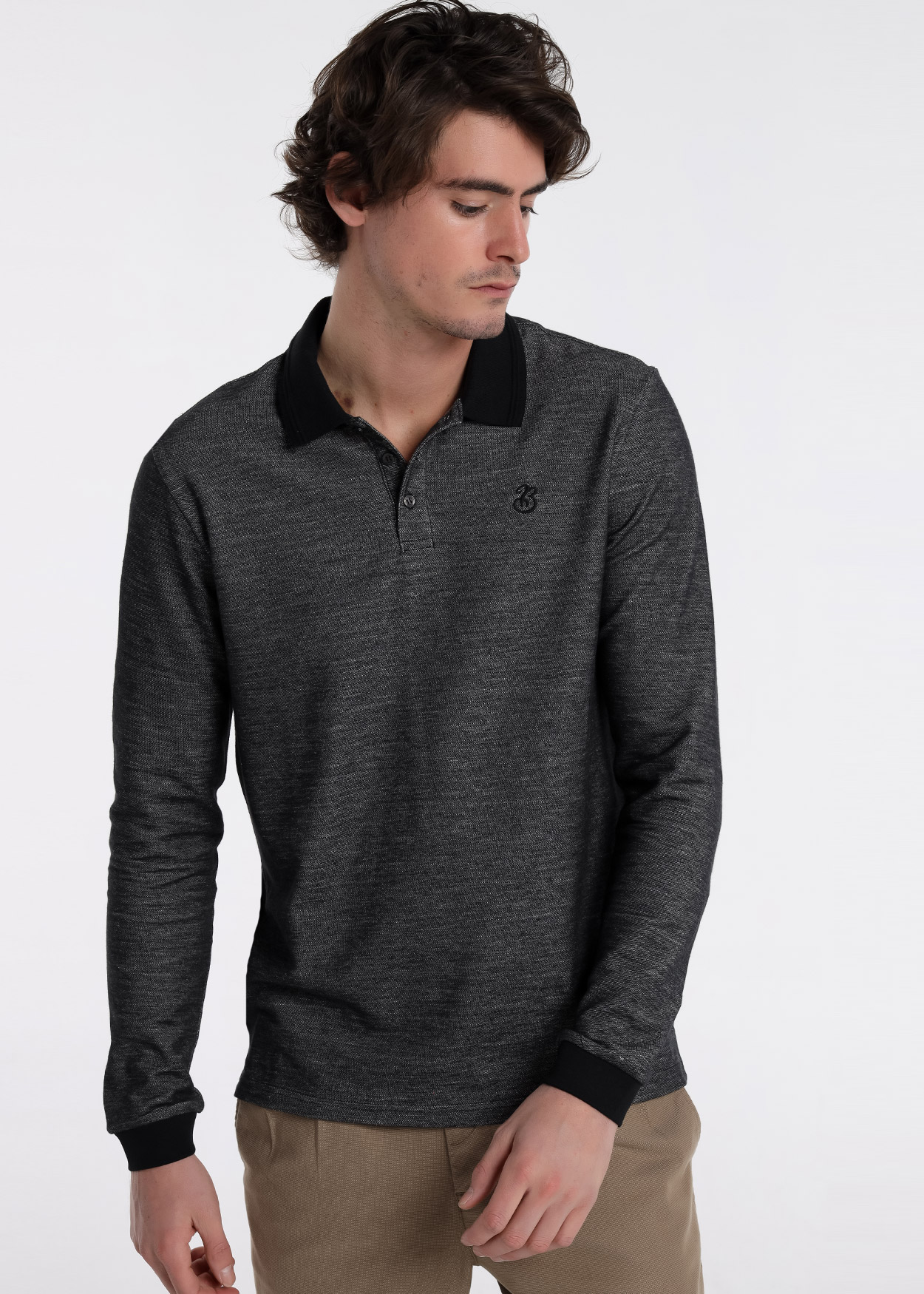 Pólo de manga comprida Preto