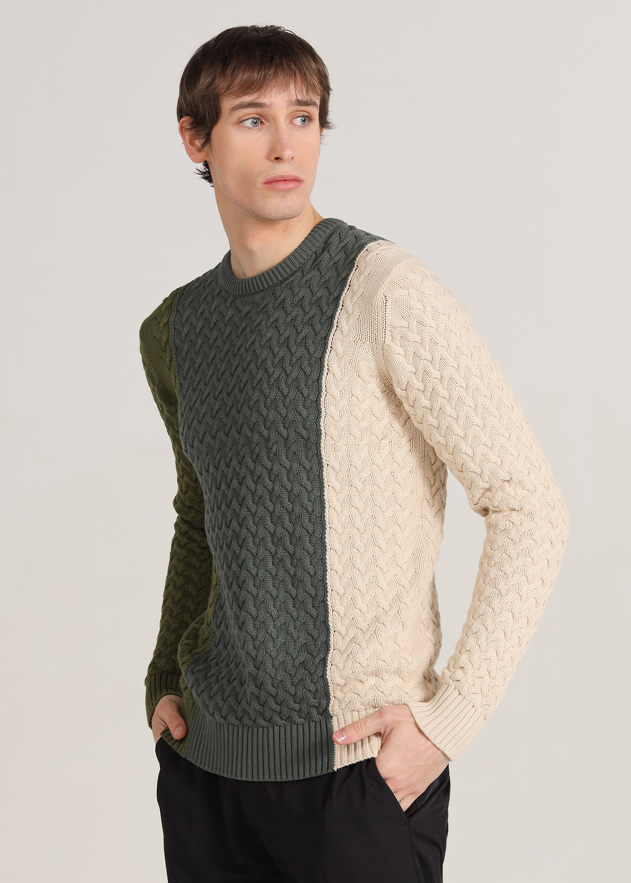 Camisola de malha com gola redonda Bege