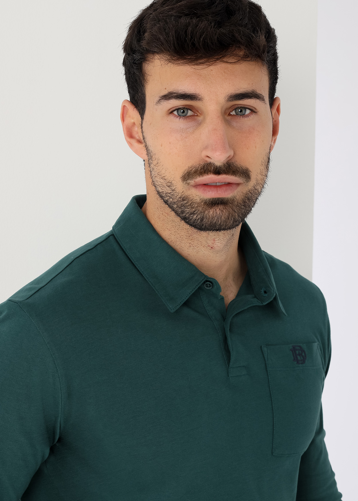 Pólo liso de manga comprida com bolso Verde