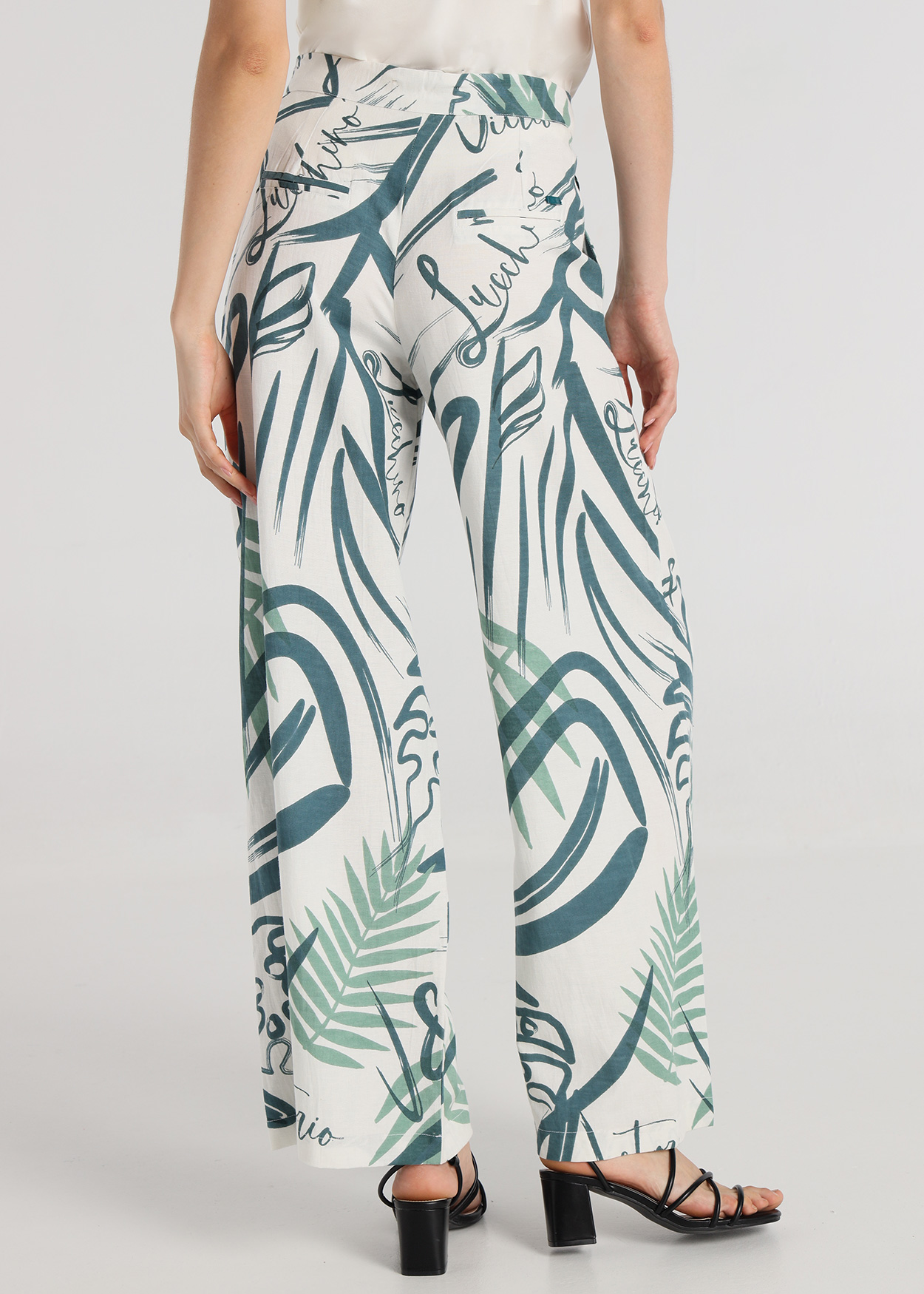 Calças fluidas tropical Senhora Multicolorido