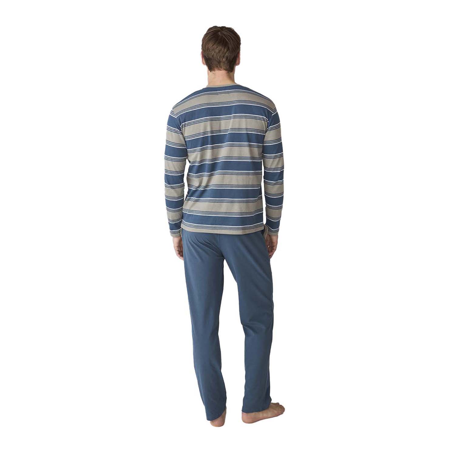 Pijama de Algodão Homem Manga Comprida Azul Petróleo