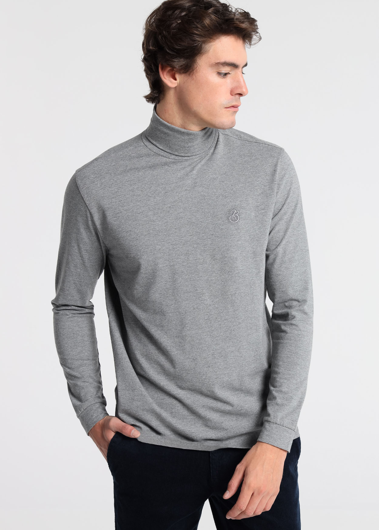 Camisola de gola alta de manga comprida Cinzento