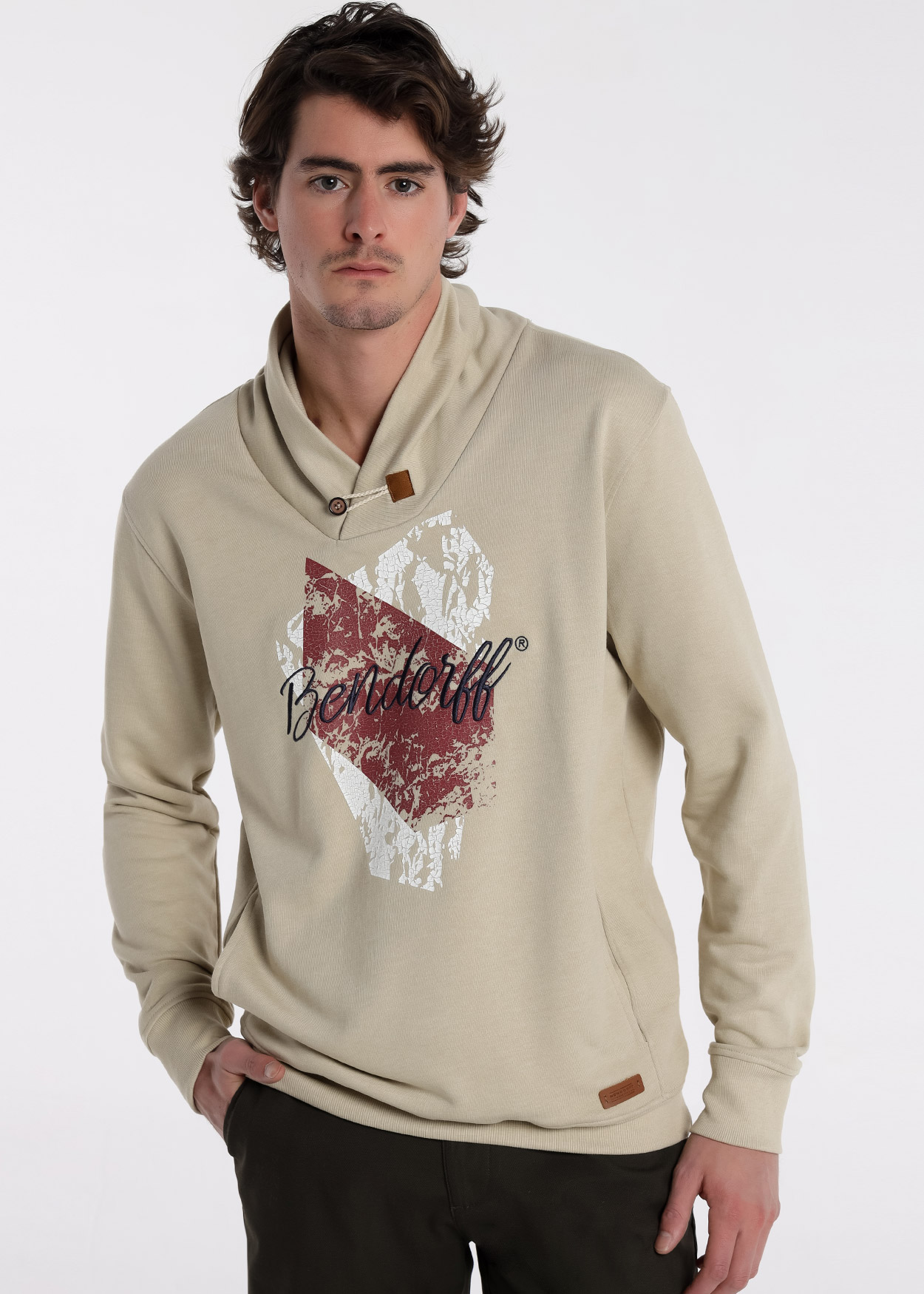Sweatshirt com Gola Redonda Bege